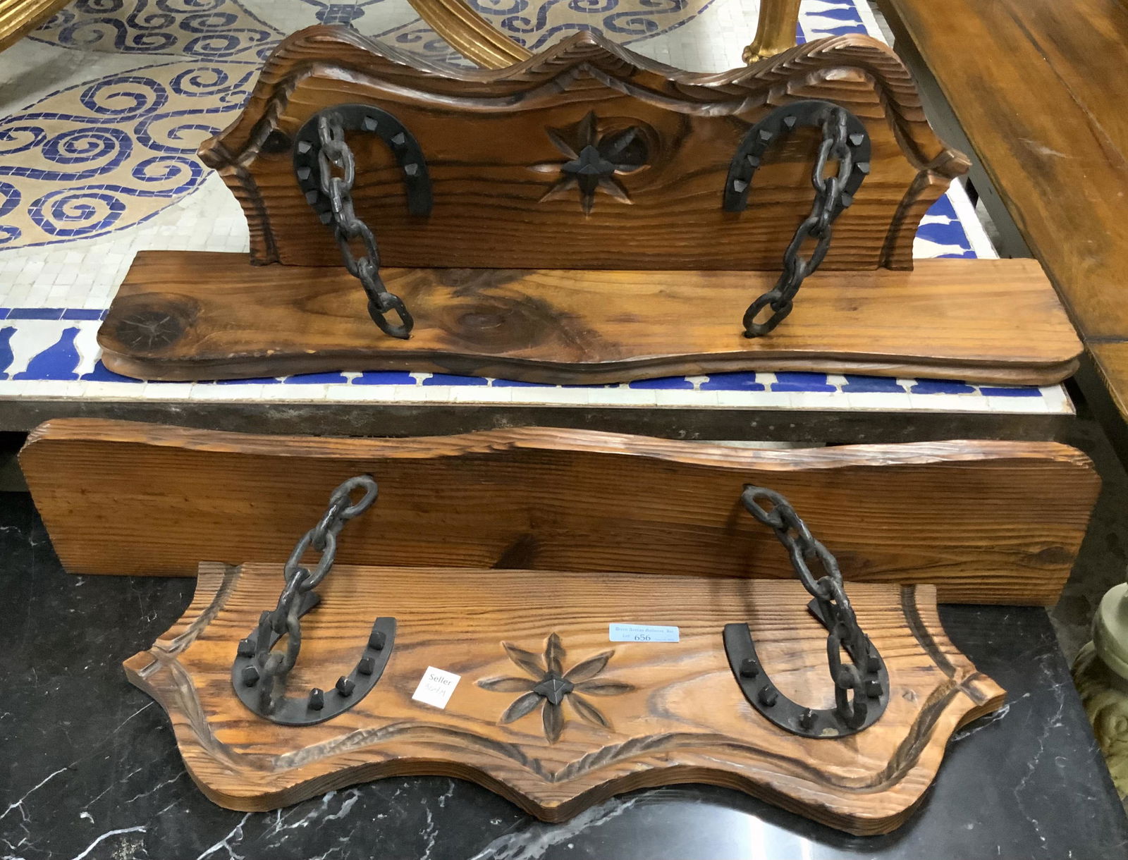 Pair of Horseshoe Theme Wooden Wall Shelves. (1 of 1)