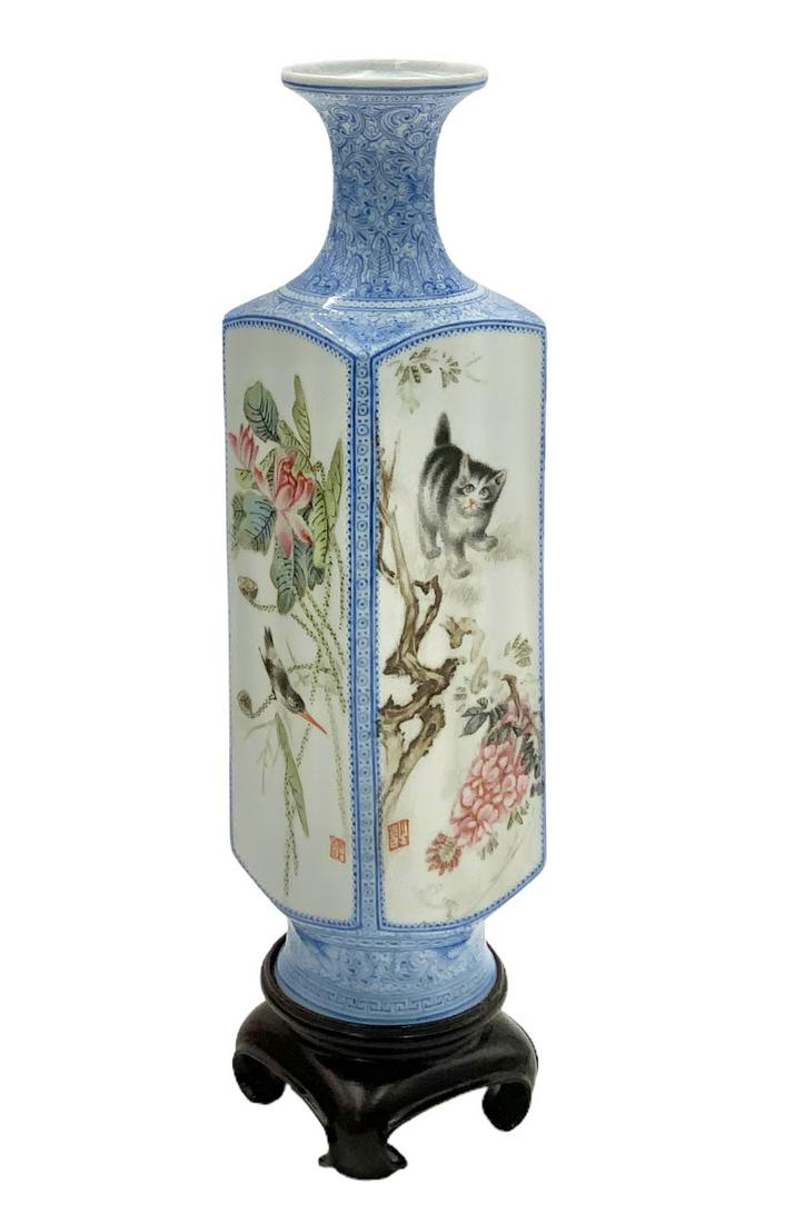 Chinese Eggshell Porcelain Vase w/ Monkey Design. (1 of 3)