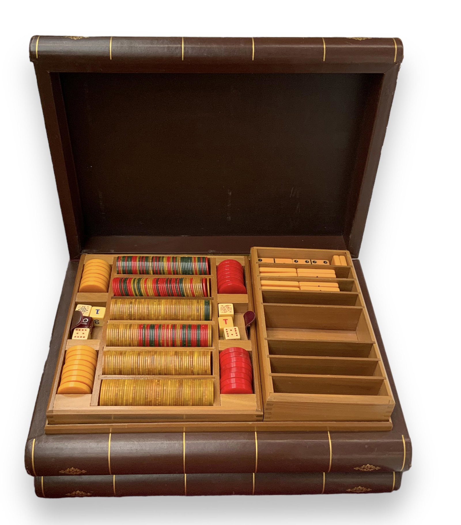 Book-Shaped Box w/ Vintage Game Pcs.- Bakelite,etc (1 of 2)