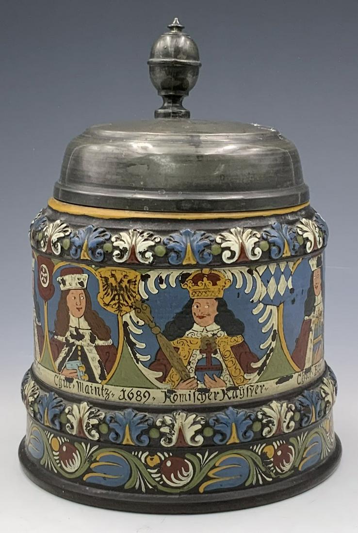 Early Cruessen Style Beer Stein w/ Pewter Lid. (1 of 6)