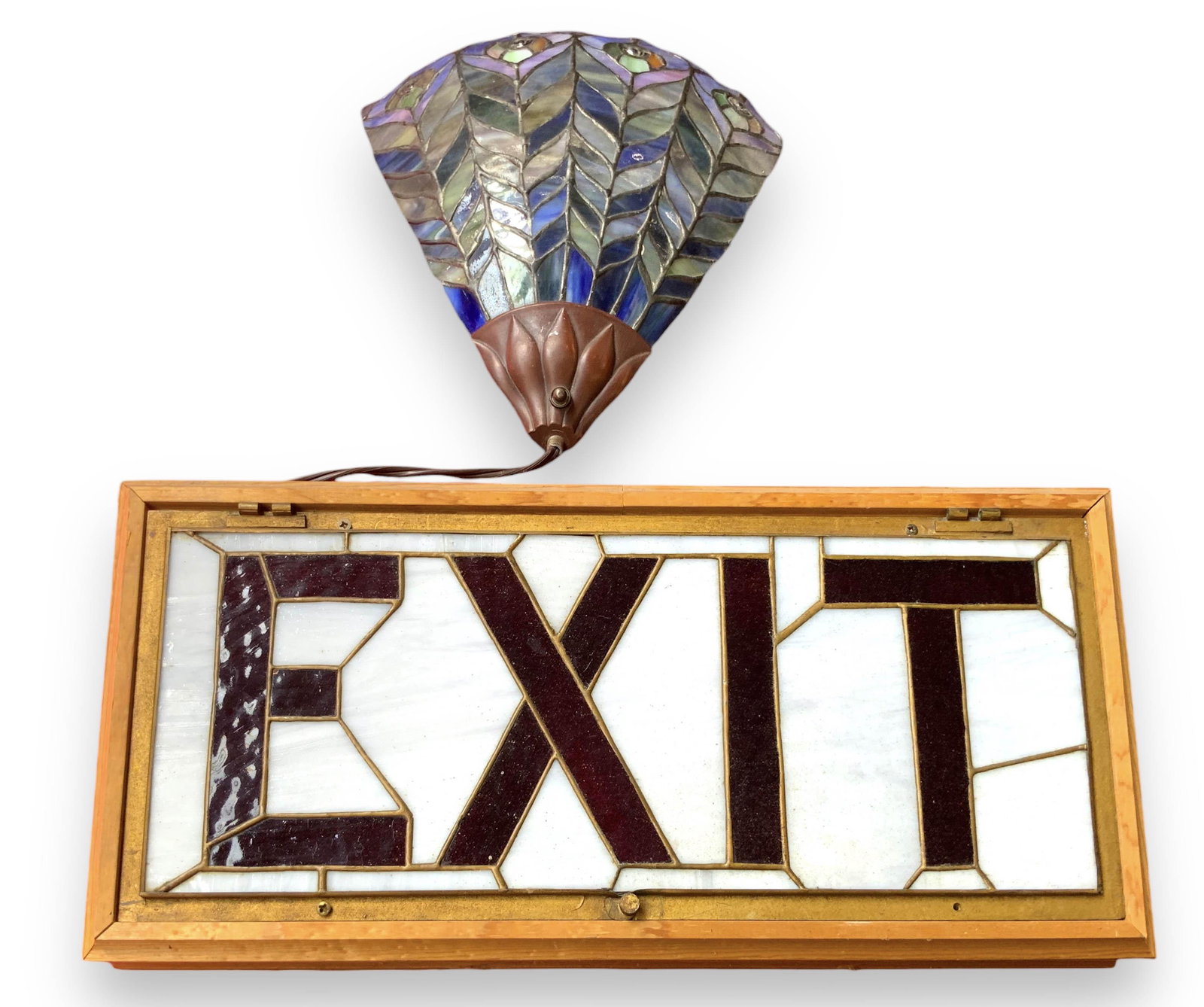 2 pc. Lot - Stained Glass Sconce & Theater Sign. (1 of 2)