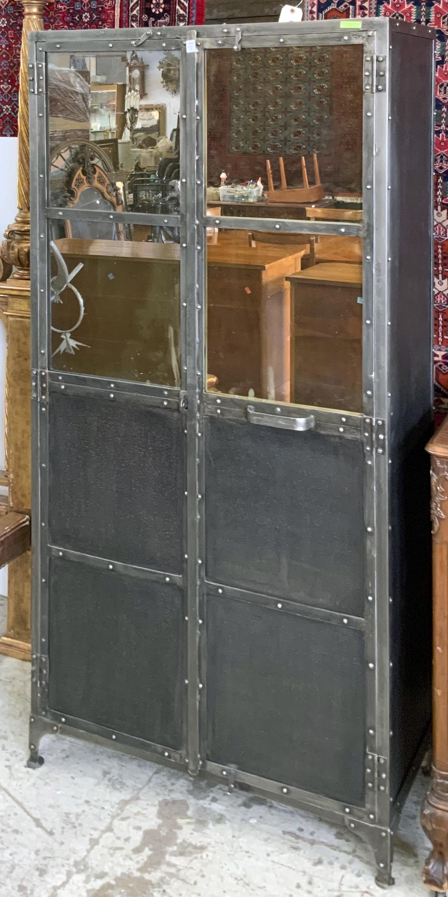 Industrial-Style Metal & Mirrored Storage Cabinet. (1 of 2)