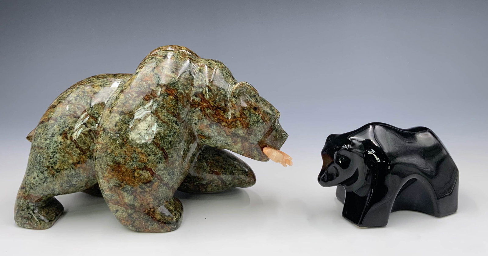 Lot of 2 Bear Figurines- Baccarat & Inuit Carving. (1 of 5)