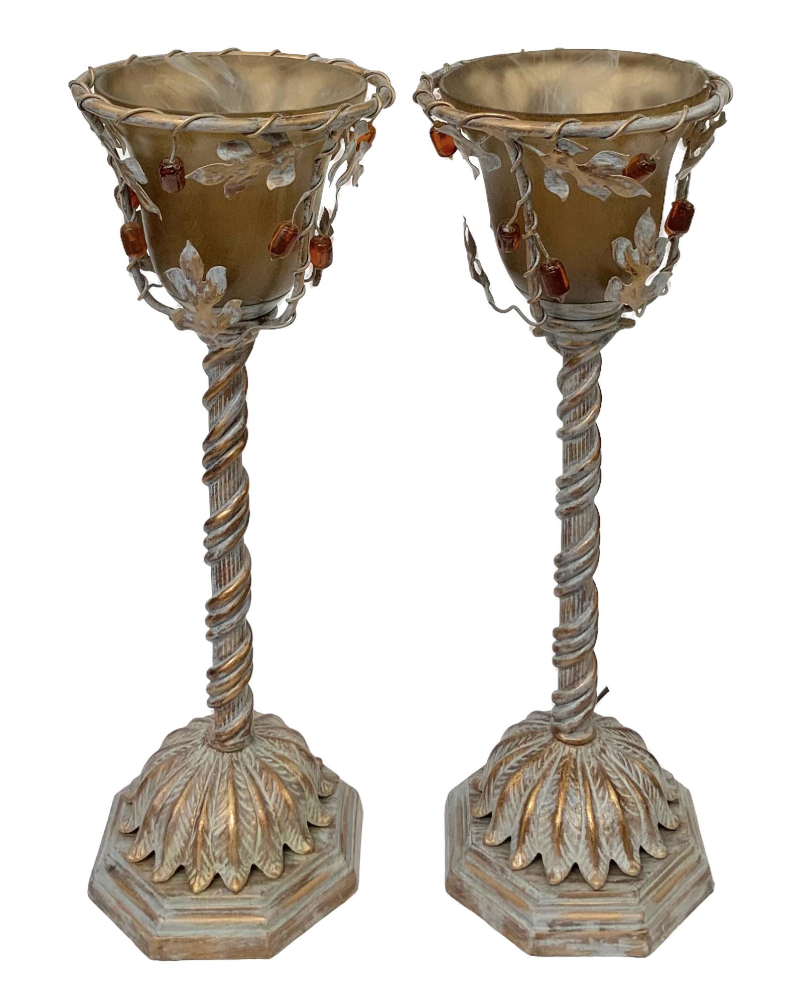 Pr. of Gilded Metal & Glass Torchiere Table Lamps. (1 of 3)