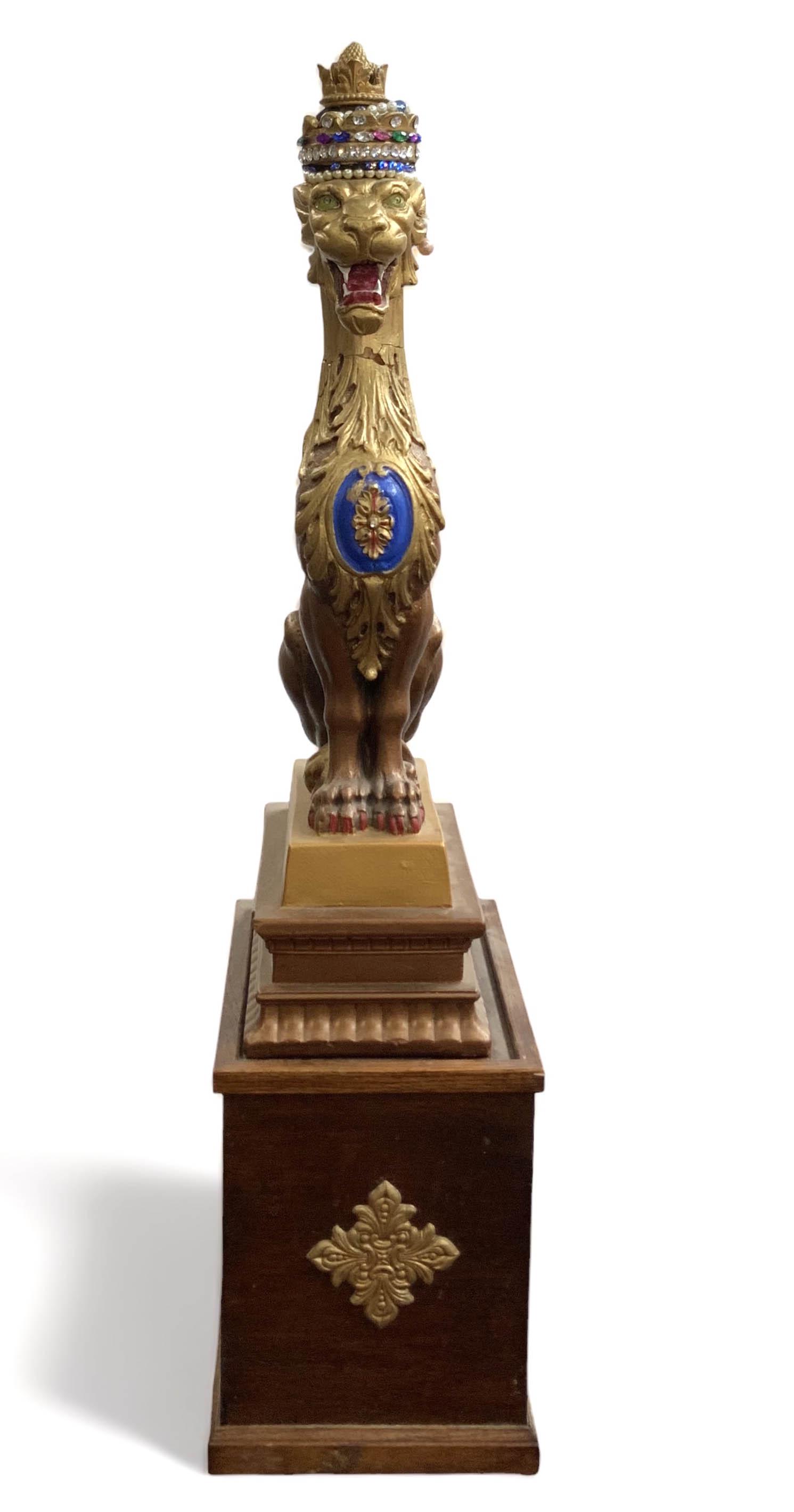 Carved and Painted Wood Lion Sculpture, As Is. (1 of 3)