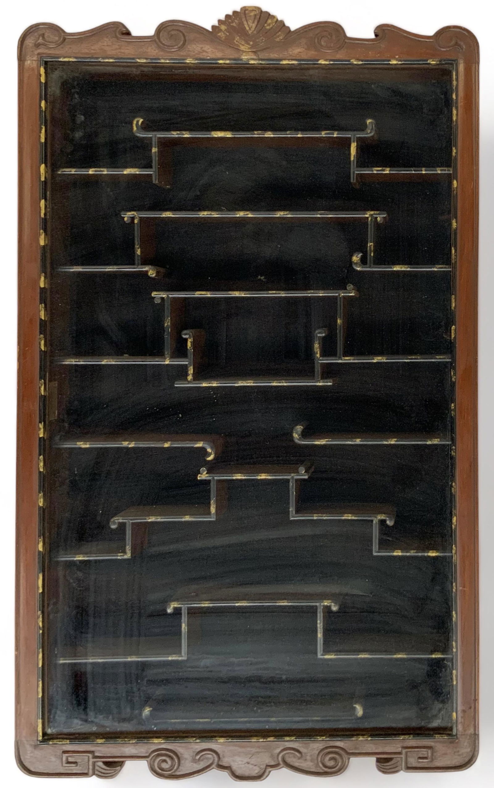 Vintage Asian Carved Wood Wall Curio Cabinet. (1 of 1)