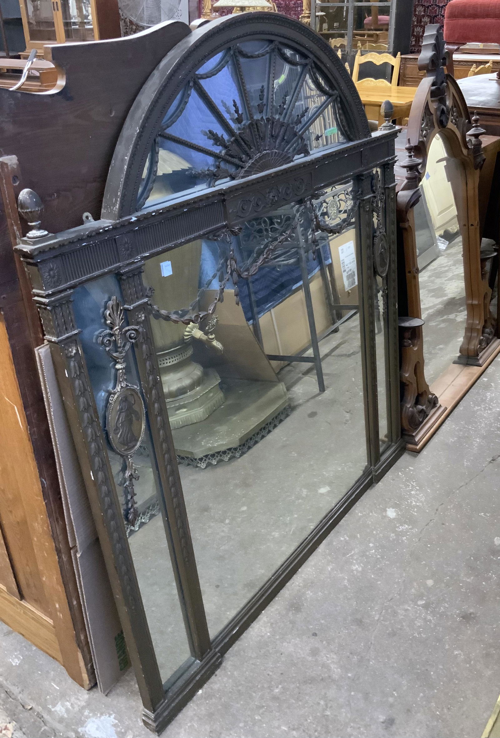 Lot of Two Large Antique Mirrors.: One of the Mirrors is a Victorian Dresser Mirror. The Other is a French-Style Mirror. The French Mirror has some Condition Issues. It is the Larger of the Two, measuring 49 1/2" Wide and 55 3/4" Tall.