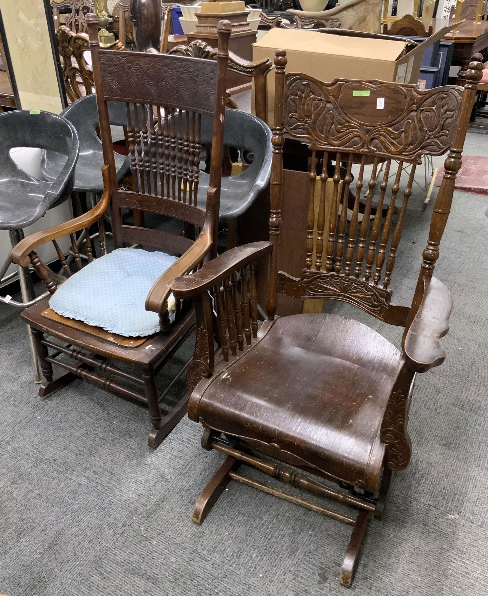 Pair of Pressed Back Antique Wood Rockers. (1 of 1)