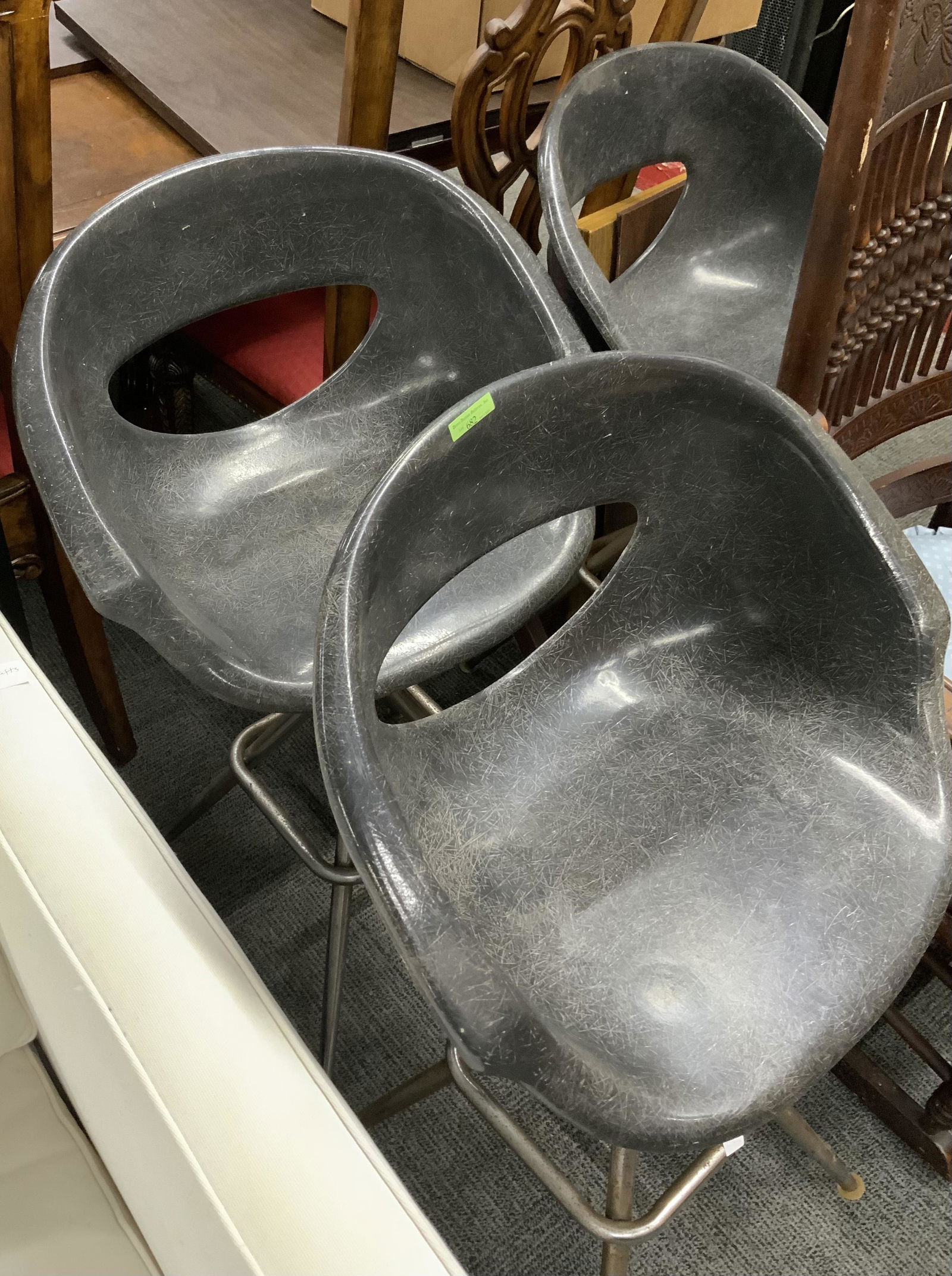Set of 3 Mid-Century Fiberglass & Chrome Stools. (1 of 1)