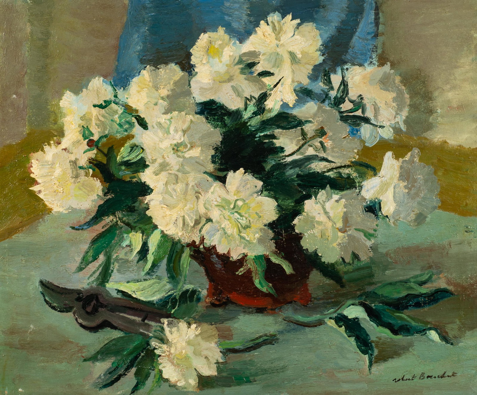 Signed Oil Painting, Still Life w/ White Flowers. (1 of 5)