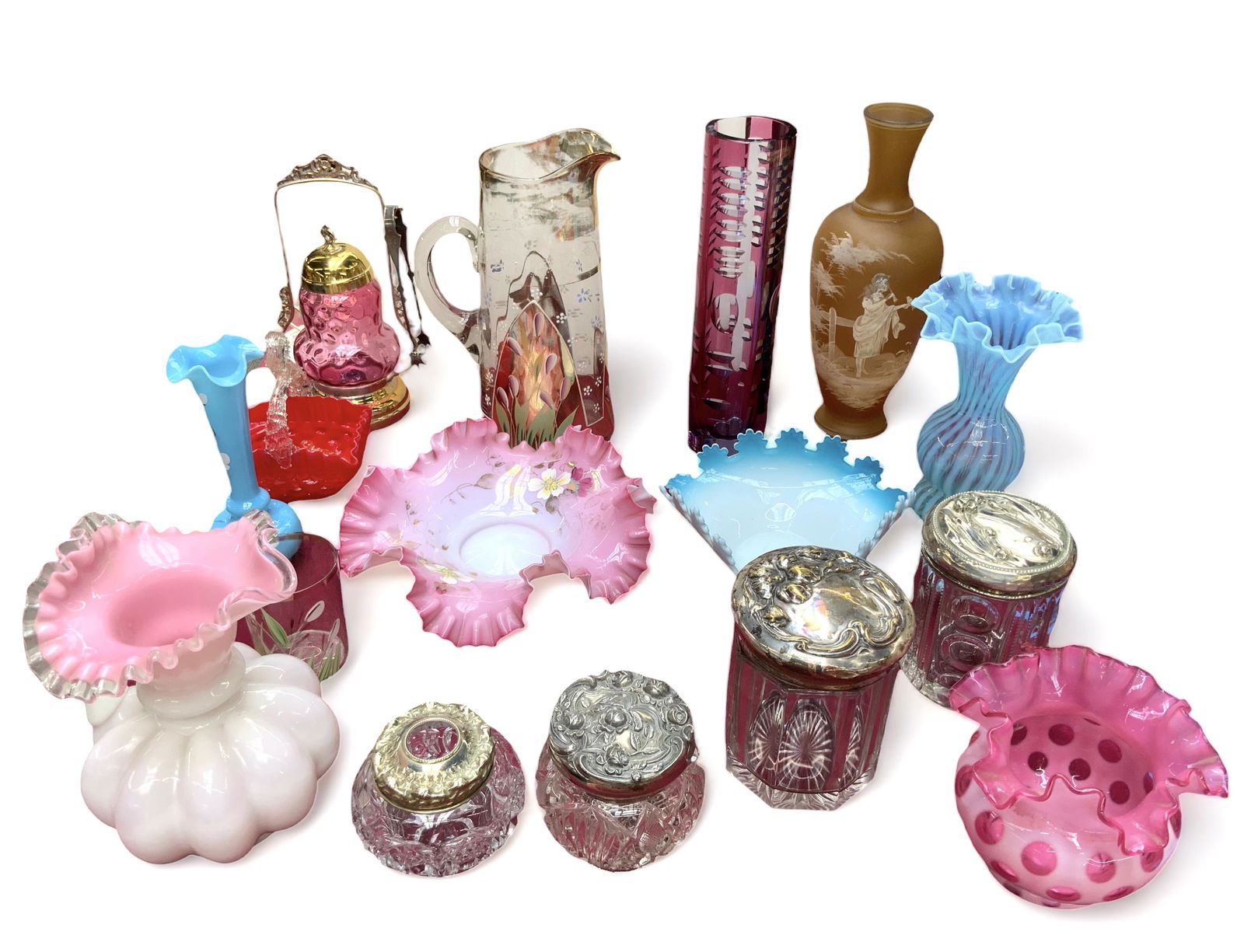 Lot of Art Glass & Art Nouveau Lidded Jars. (1 of 2)