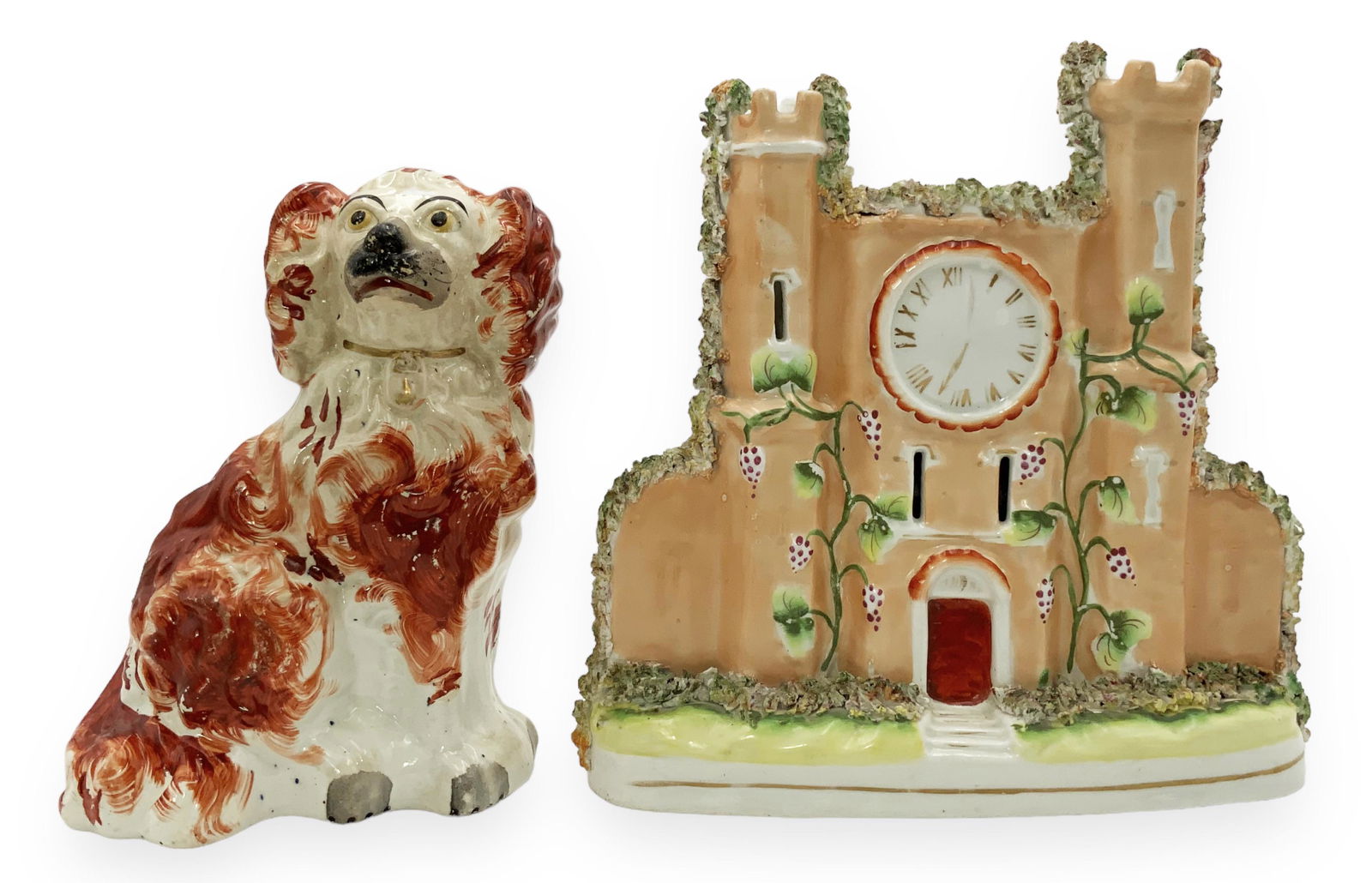 Lot: 2 Staffordshire Pcs.- Spaniel Dog & Castle. (1 of 2)