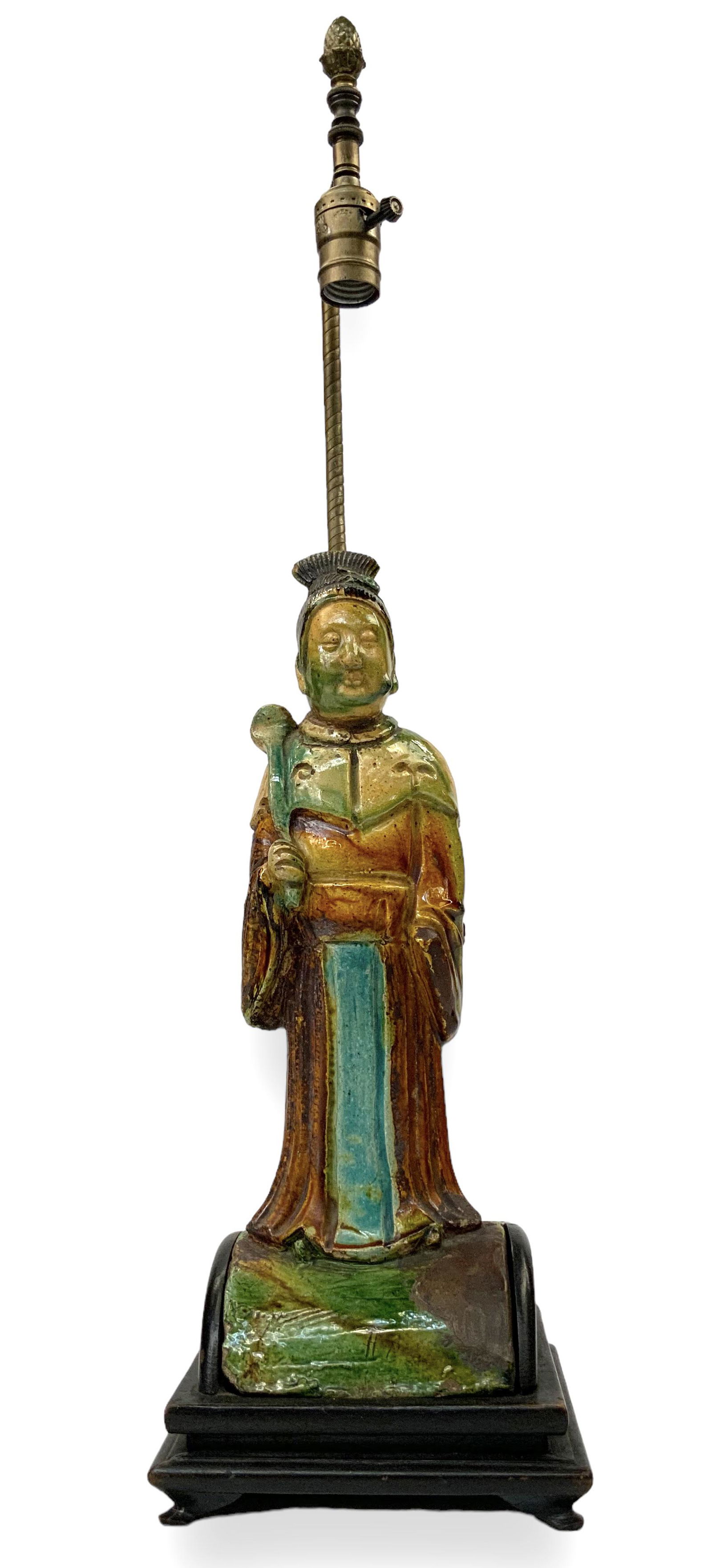 Lamp with Old Chinese Pottery Lady Figure Base. (1 of 2)
