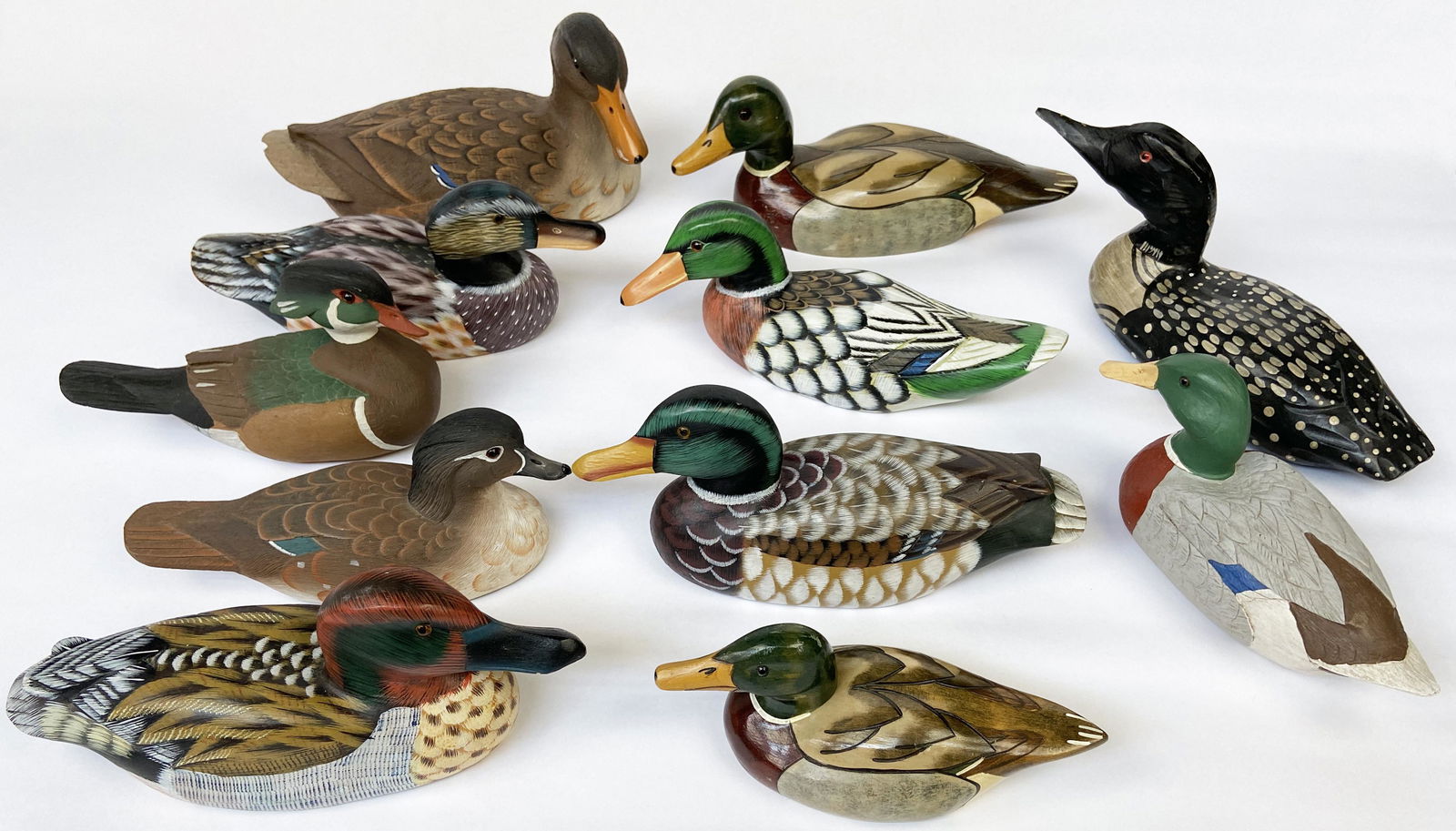 Lot of 11 Painted Wooden Duck Figures. (1 of 5)