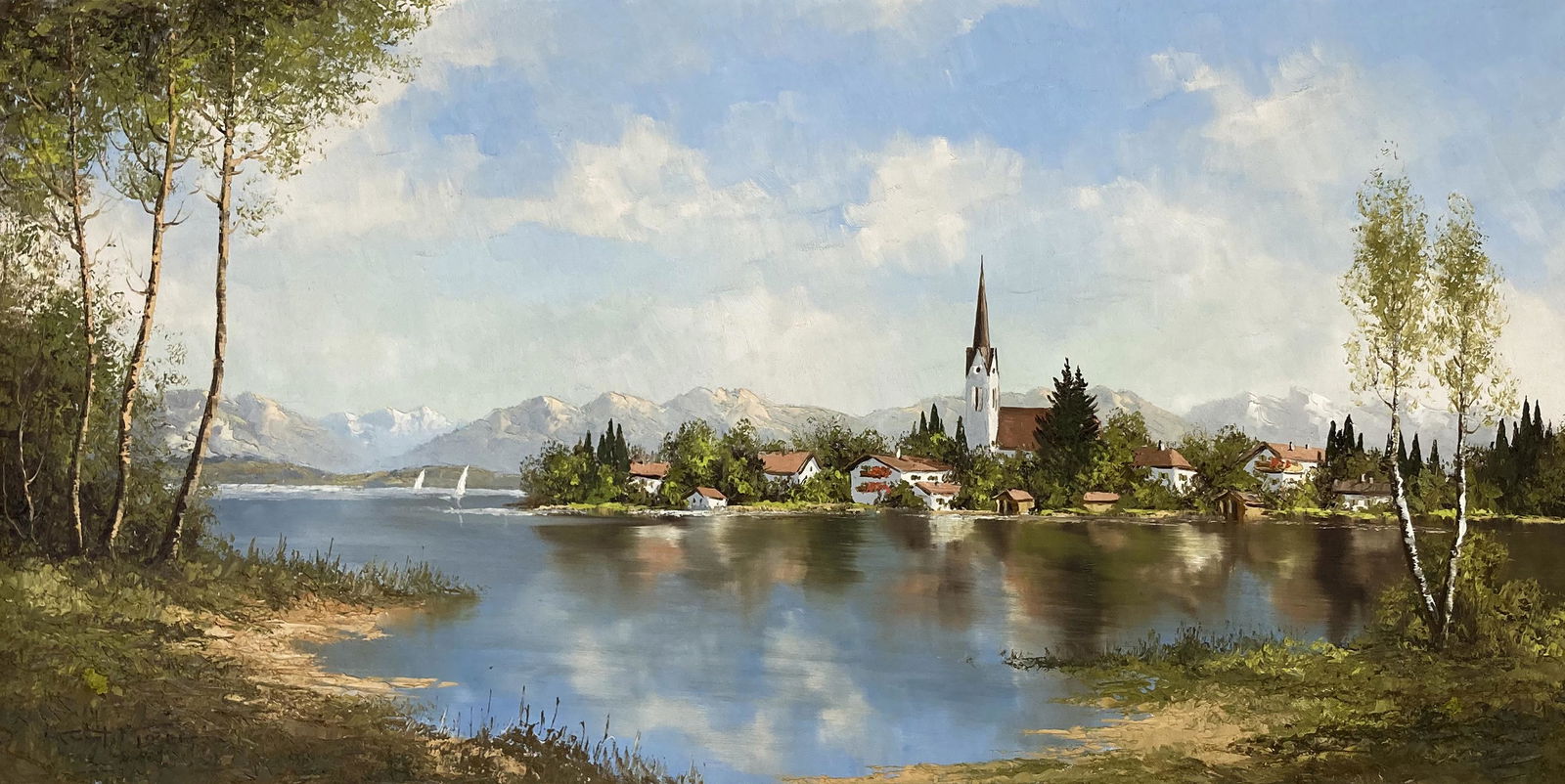 Sgd. Oil Painting of Village by Kurt Moser. (1 of 6)