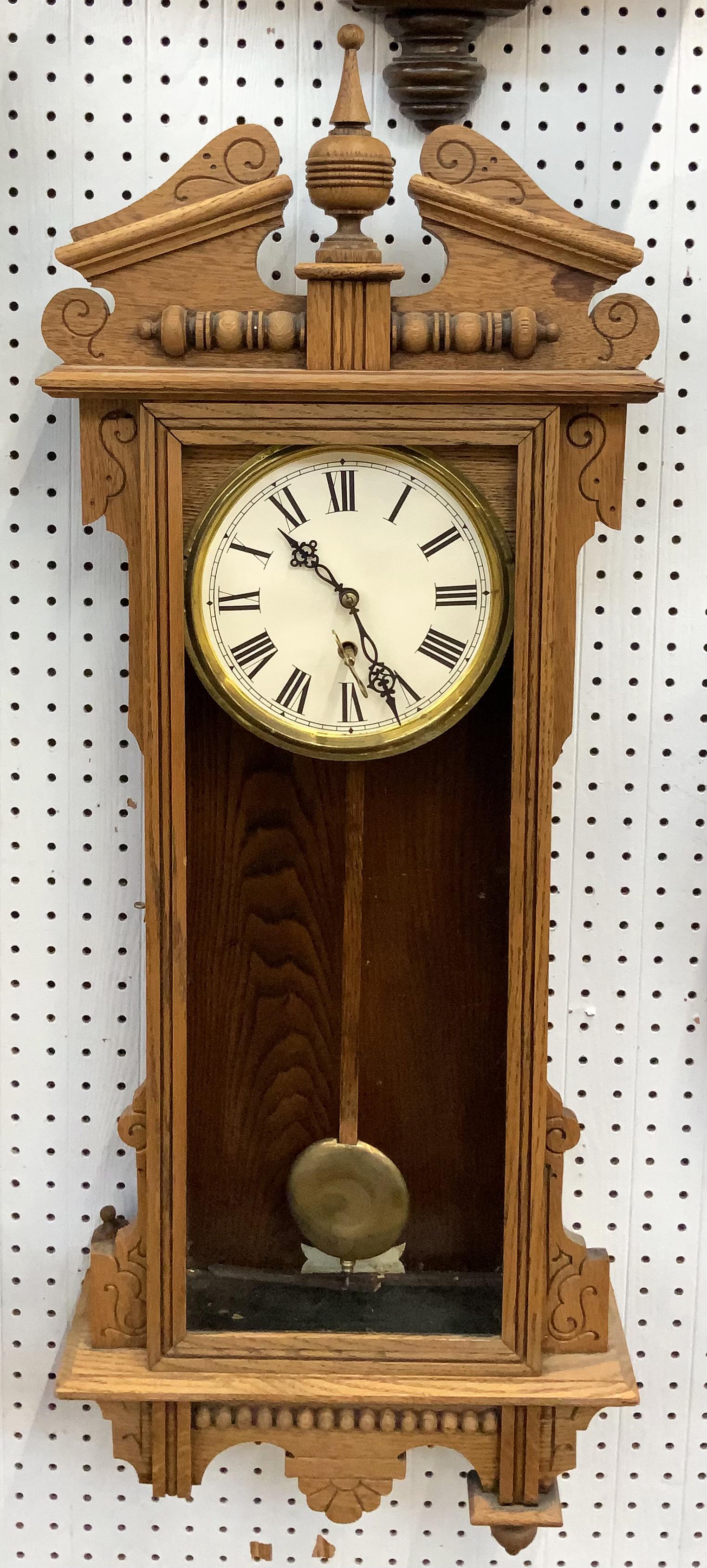 Antique Oak Time Only Long Case Wall Clock. (1 of 1)