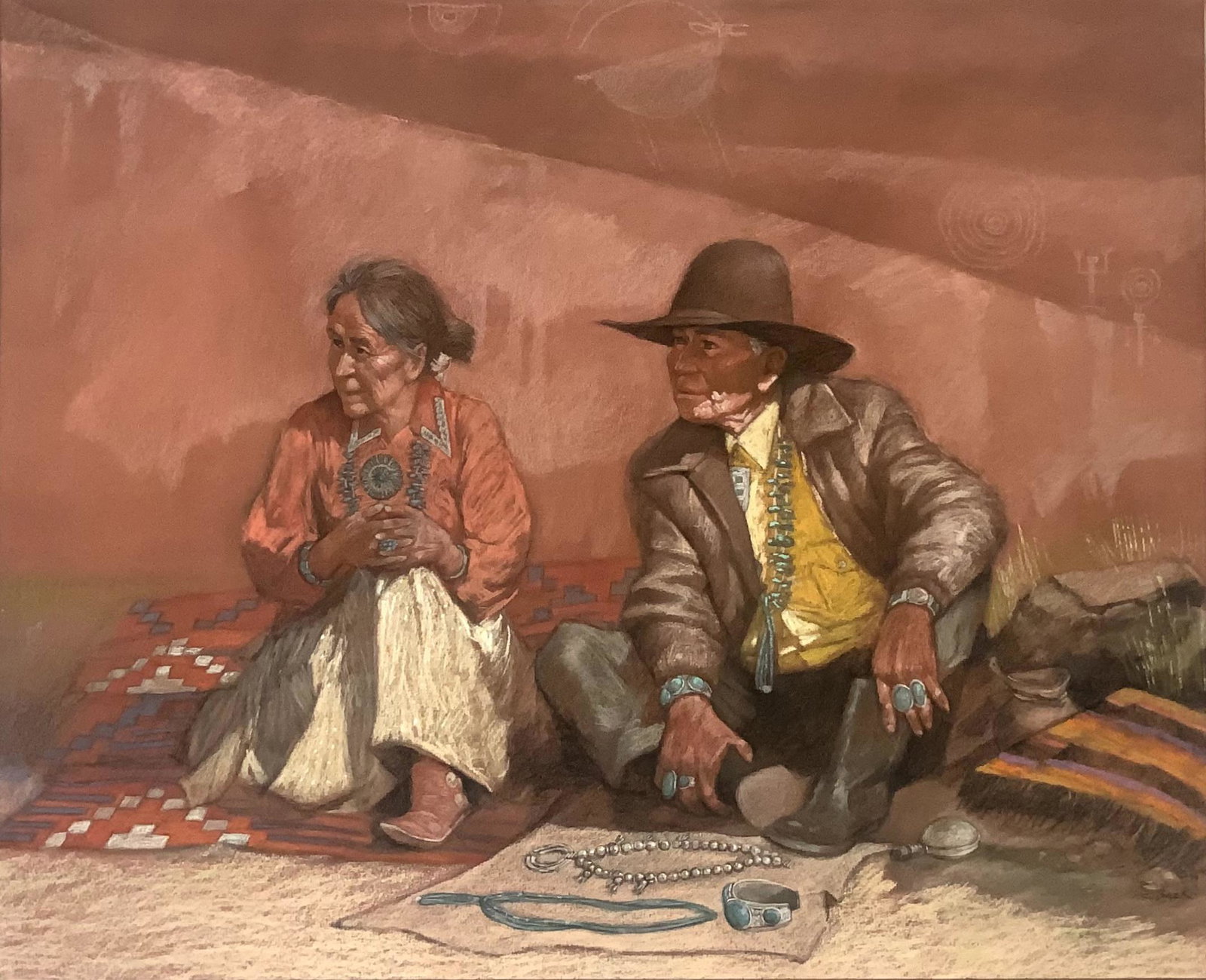 Sgd. Clifford Beck Pastel of Navajo Couple. (1 of 8)