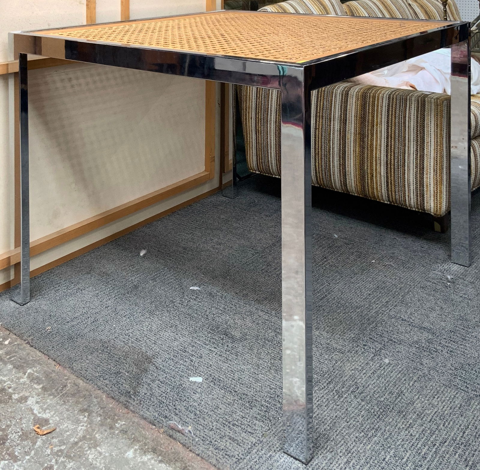 Milo Baughman Chrome Table with a Cane Top. (1 of 2)