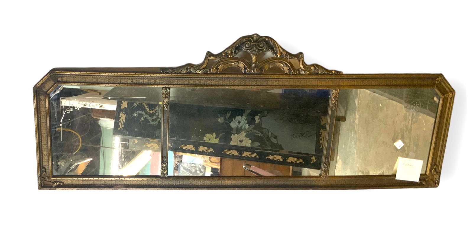 Antique Etched Three-Panel Wall Mirror. (1 of 1)