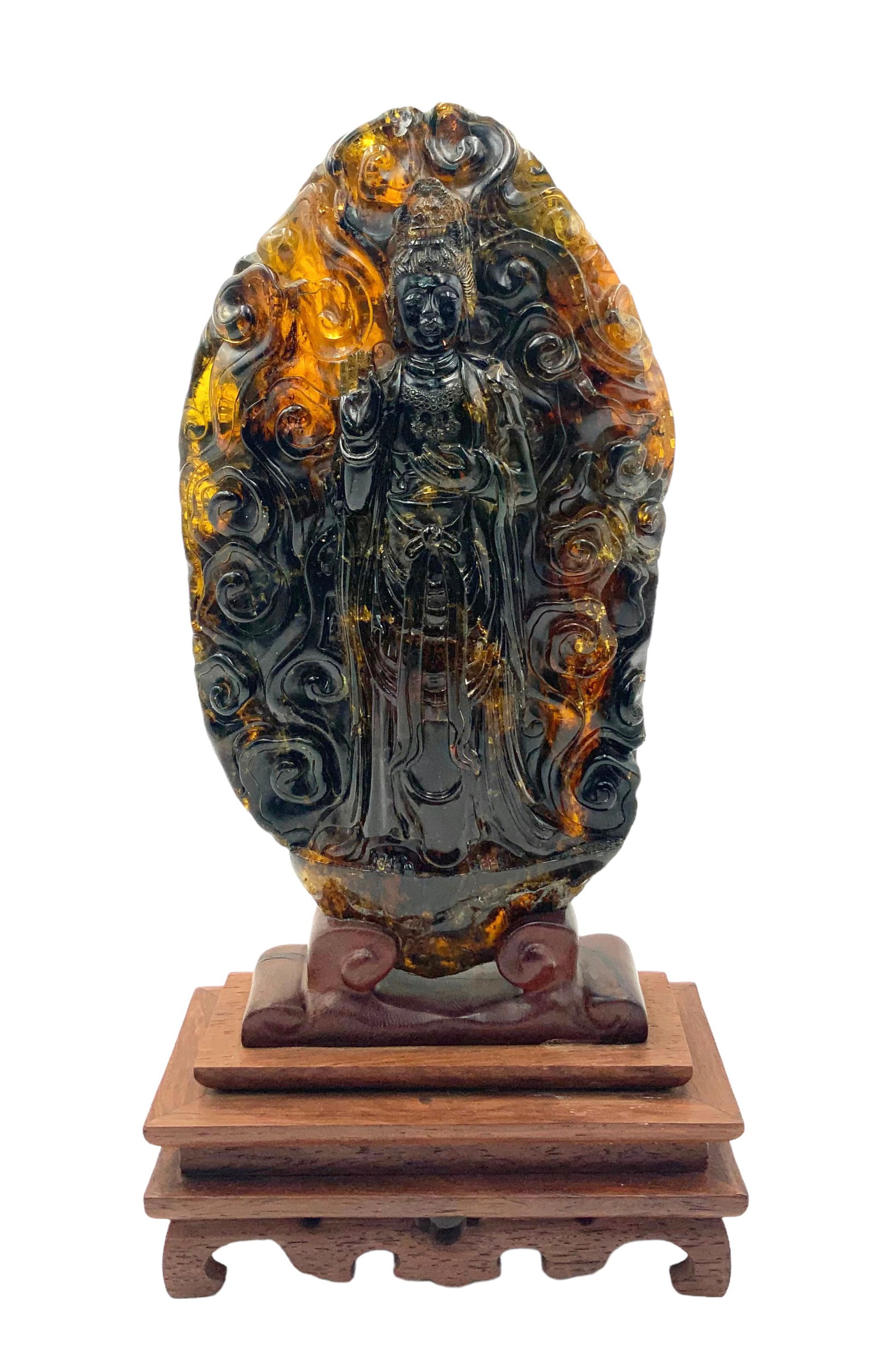 Large Carved Natural Amber Chinese Guan Yin Figure (1 of 4)