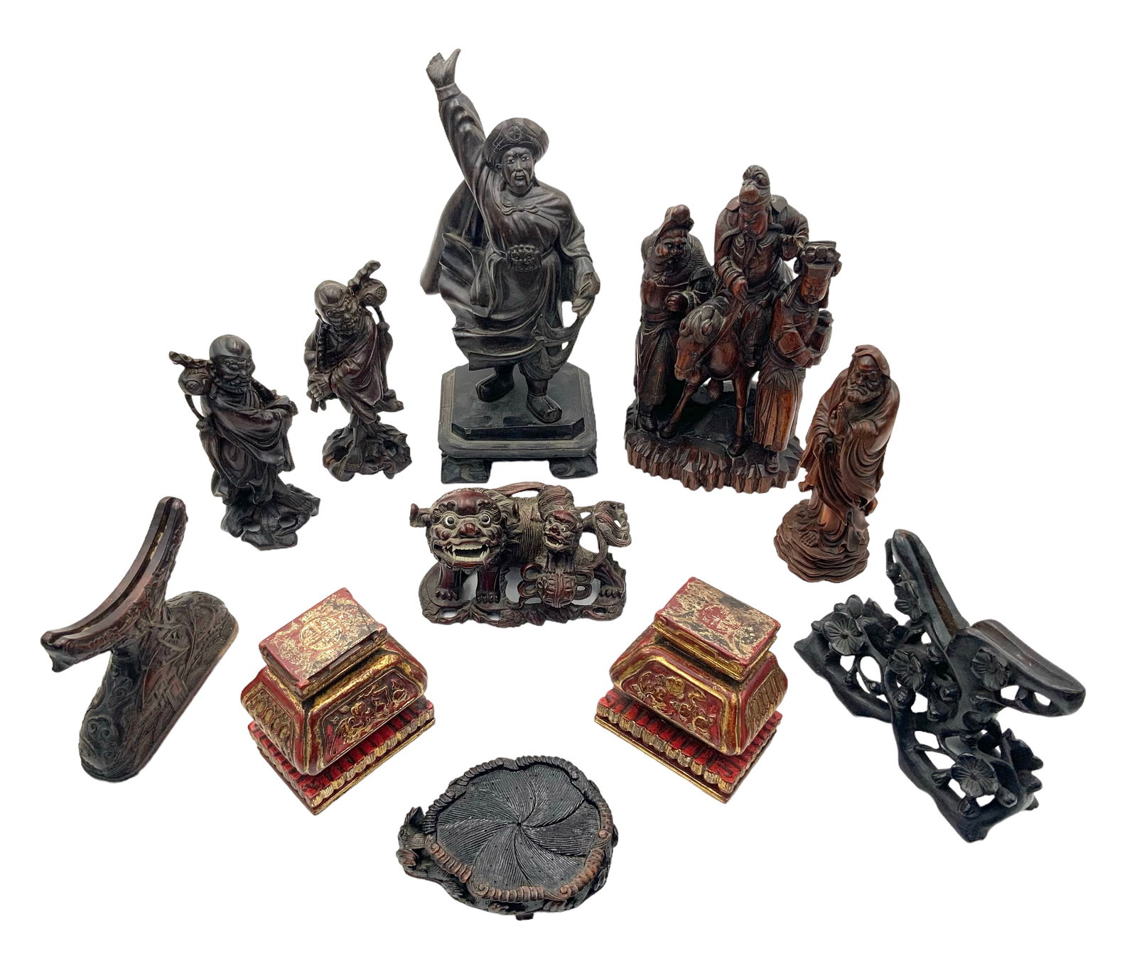 Lot: 11 Pcs.: Chinese Wood Carvings. (1 of 4)
