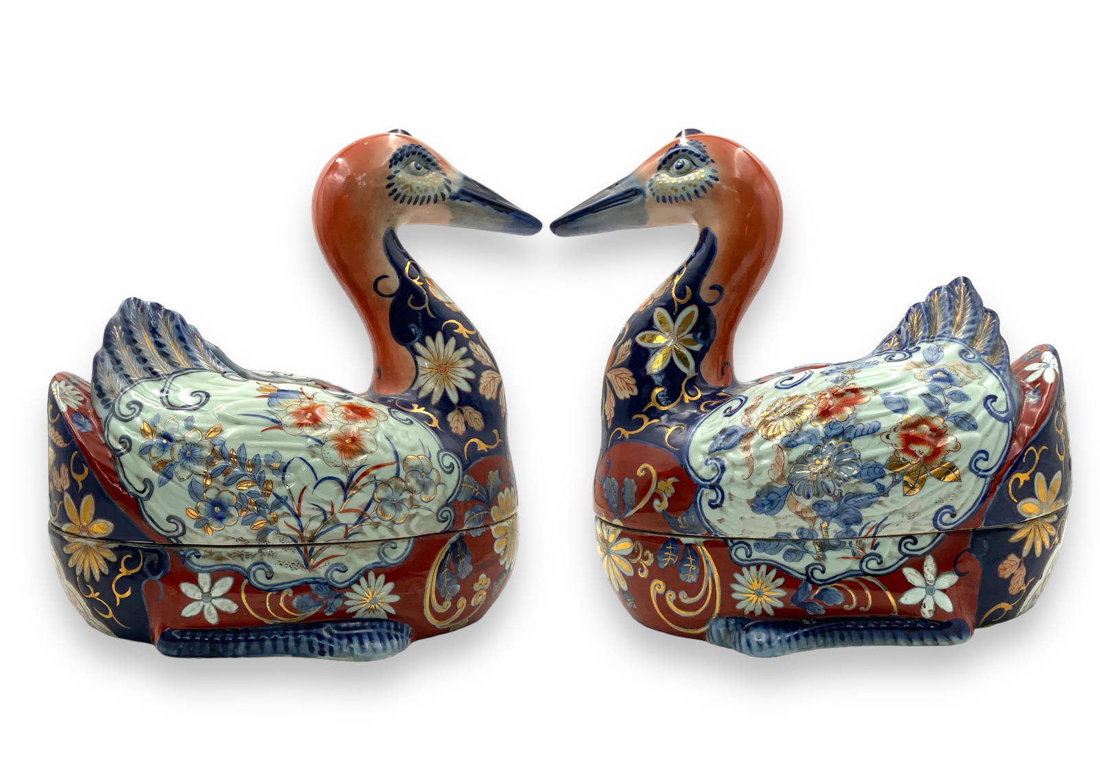 Pr Of Large Japanese Porcelain Duck Covered Dishes Auction