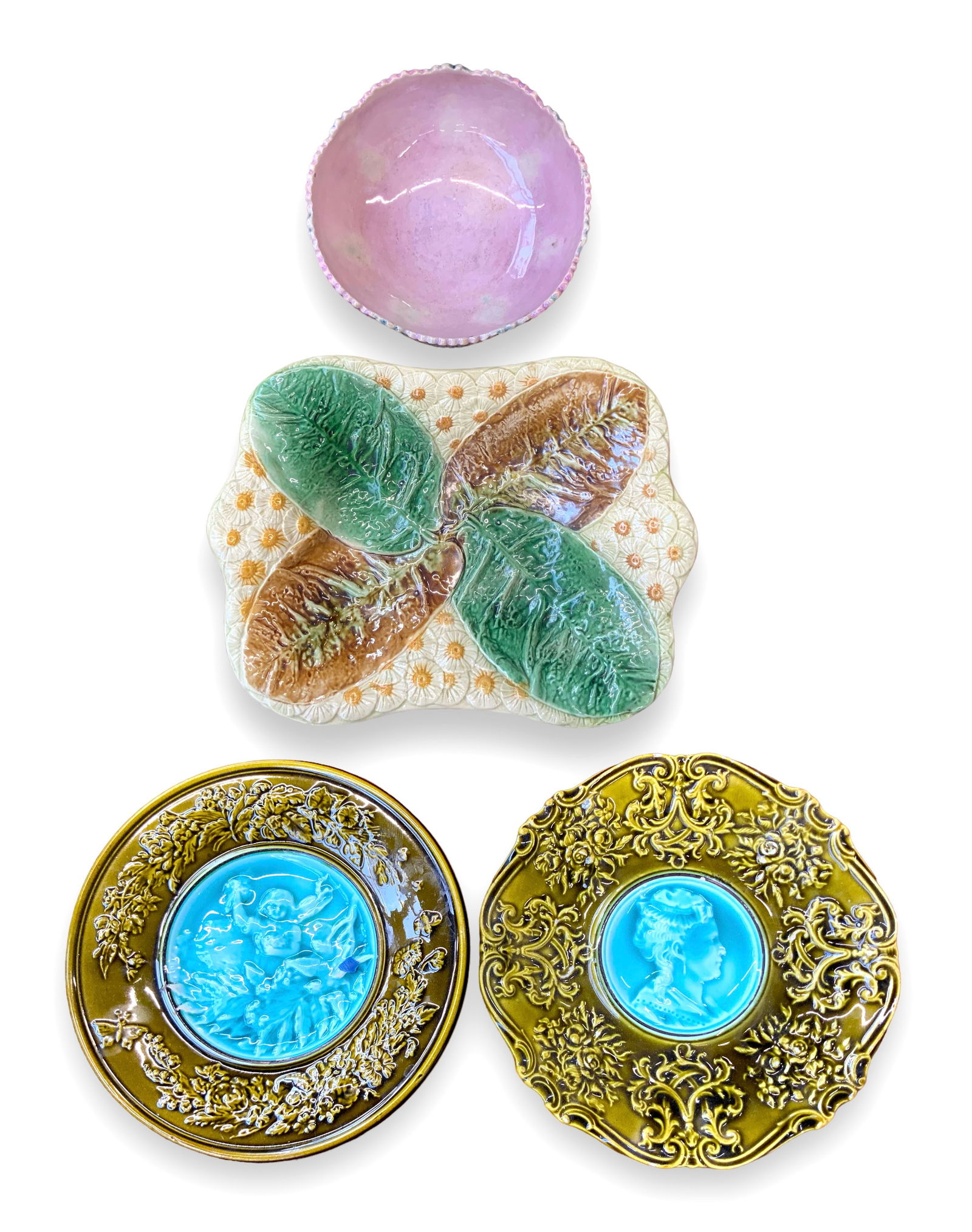 Lot of 4 Majolica Pcs.- Bowls & Plates. (1 of 4)