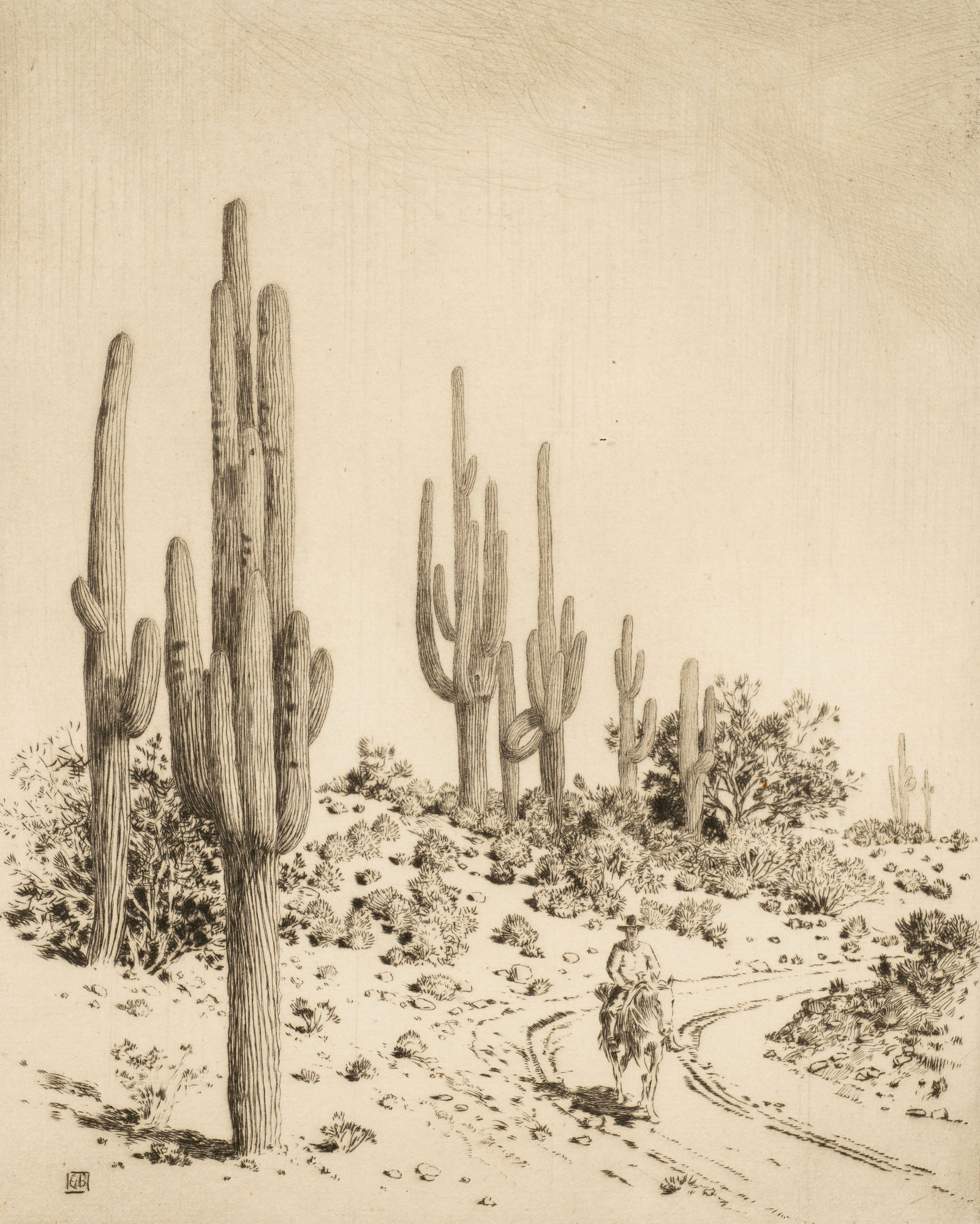 Etching of Desert Scene, George Elbert Burr. (1 of 4)