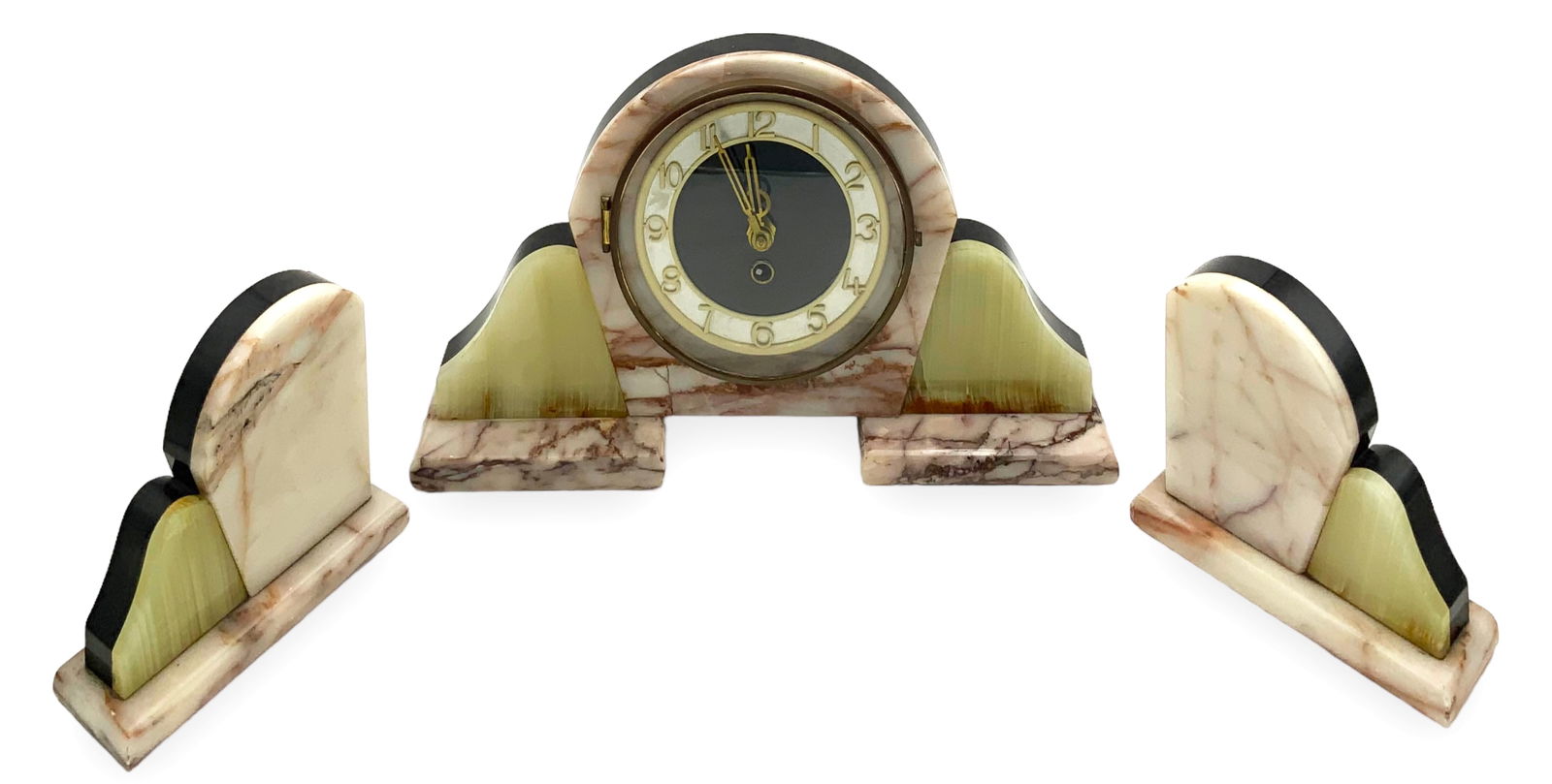 Art Deco 3 Pc. Marble Clock & Garniture Set. (1 of 3)