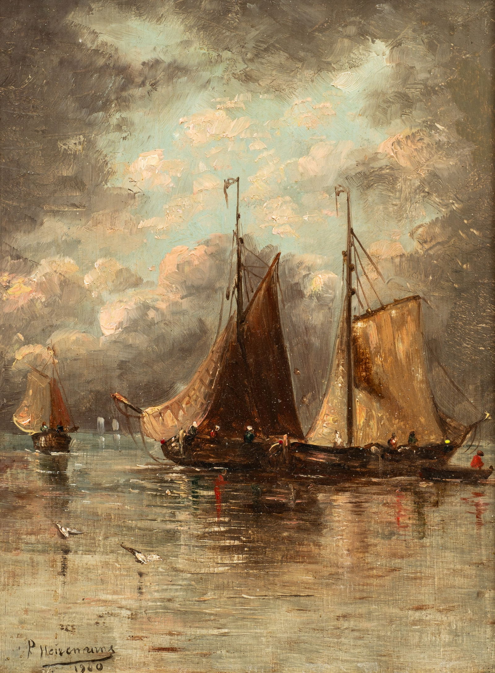 Antique Sgd. Maritime Painting, P. Heiremans. (1 of 6)