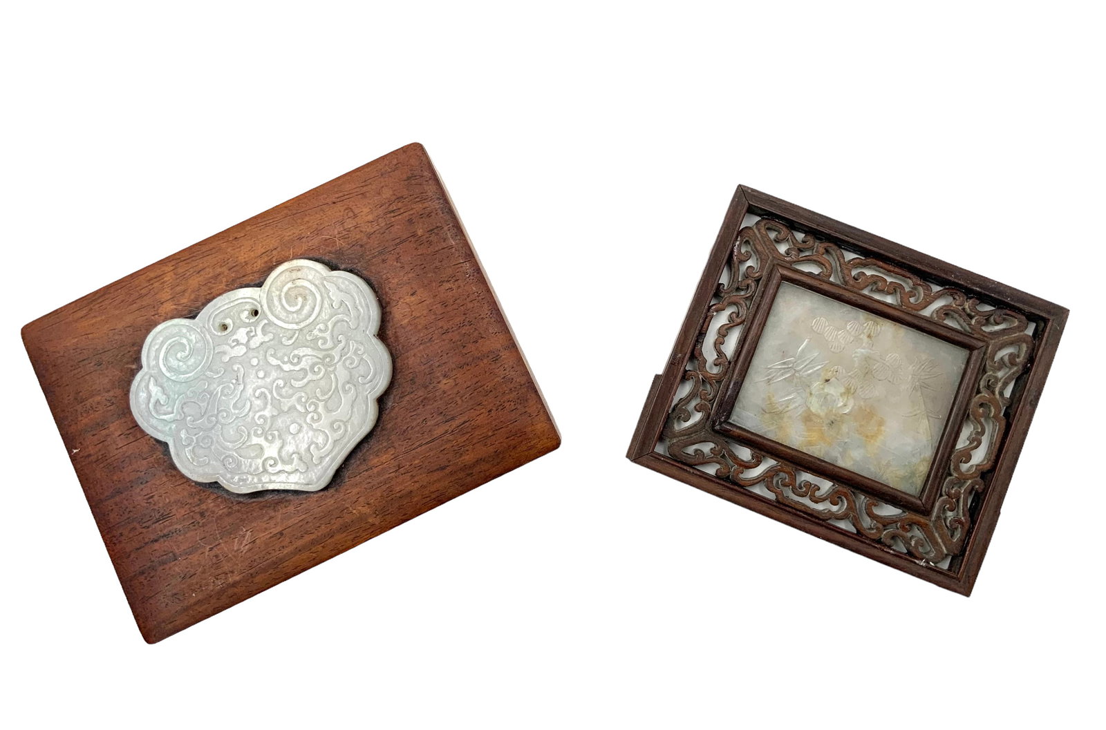 Lot: White Jade Adorned Box and Small Plaque. (1 of 3)