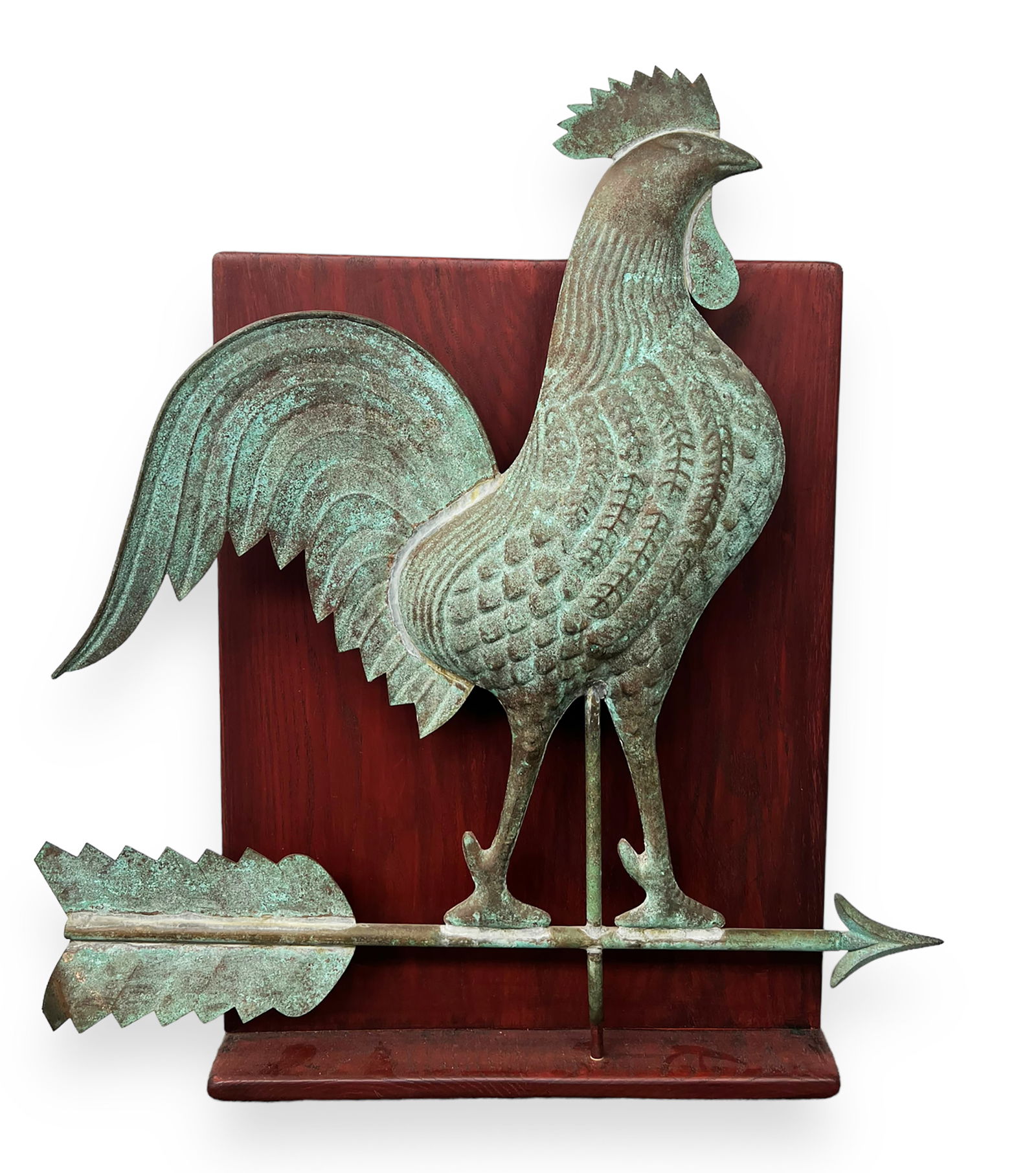 Rooster Weather Vane Mounted on Wood Plaque. (1 of 3)