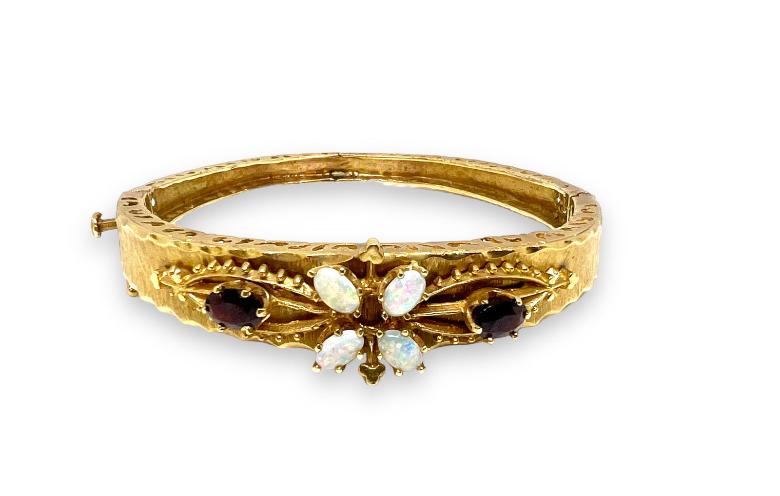 Vintage 14K Gold Opal & Garnet Bangle Bracelet. (1 of 3)