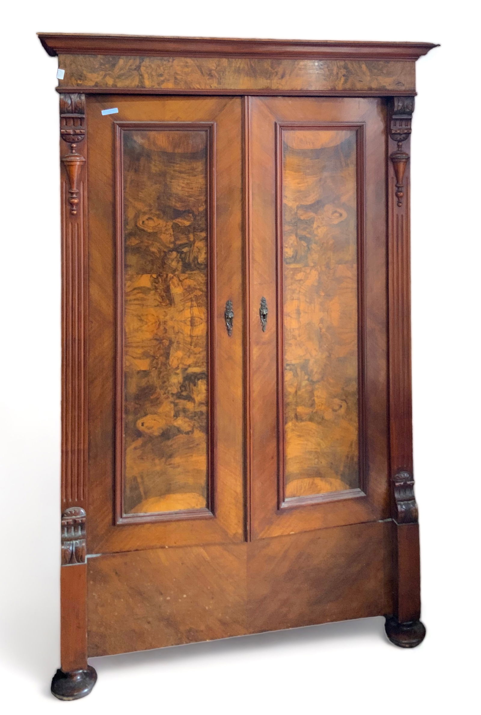 Burled Walnut Two Door Cabinet w/ Shelves. (1 of 2)