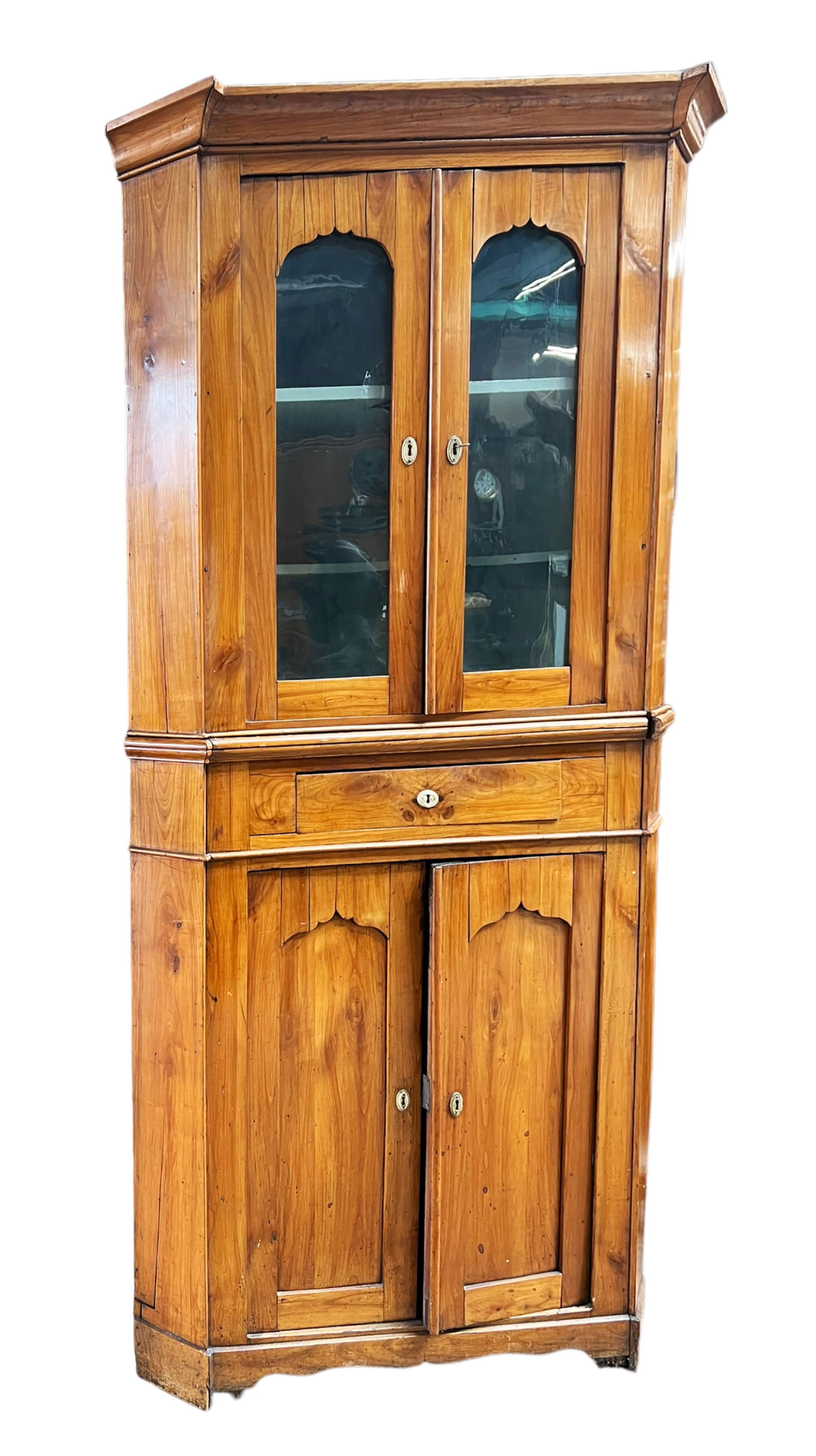 Antique Pine 2 Piece Glass Door Corner Cabinet. (1 of 2)