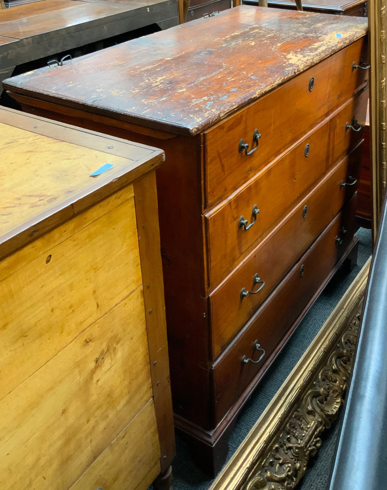 Tall Primitive Lift Top Chest with Drawers. (1 of 1)