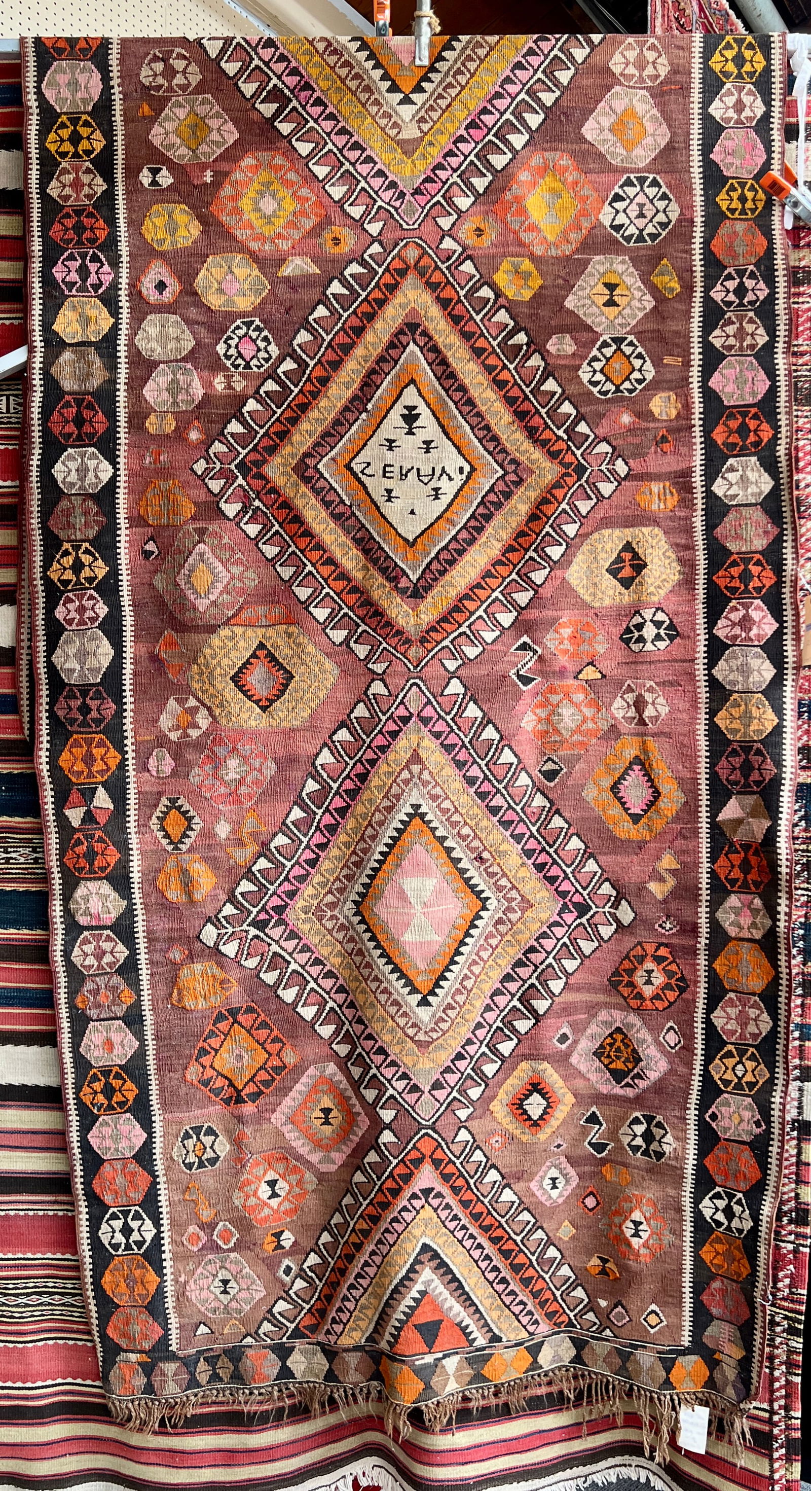 4' 6" x 12' 1" Signed Kelim Rug. (1 of 3)