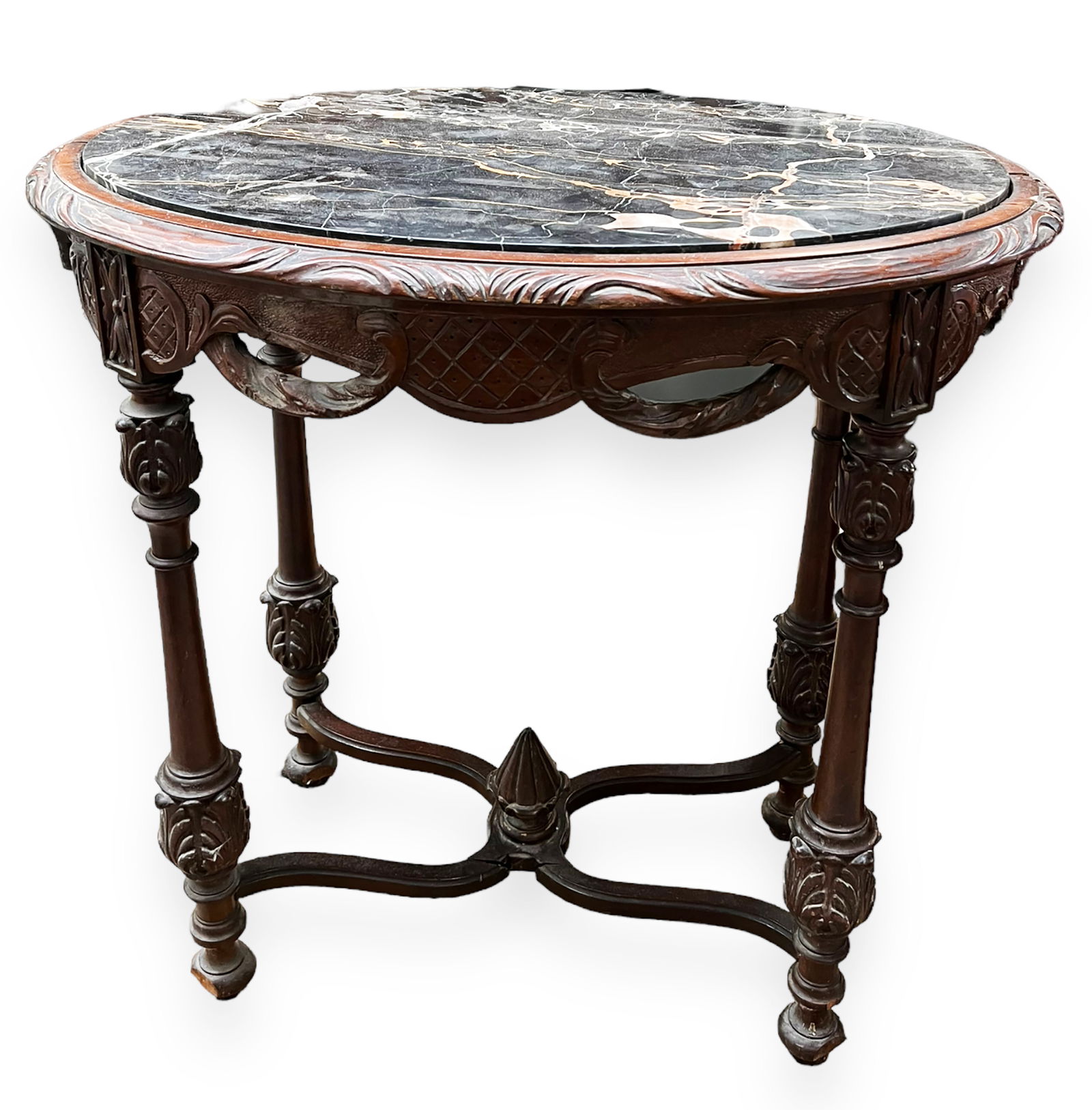 Antique Oval Carved Marble Top Table. (1 of 2)
