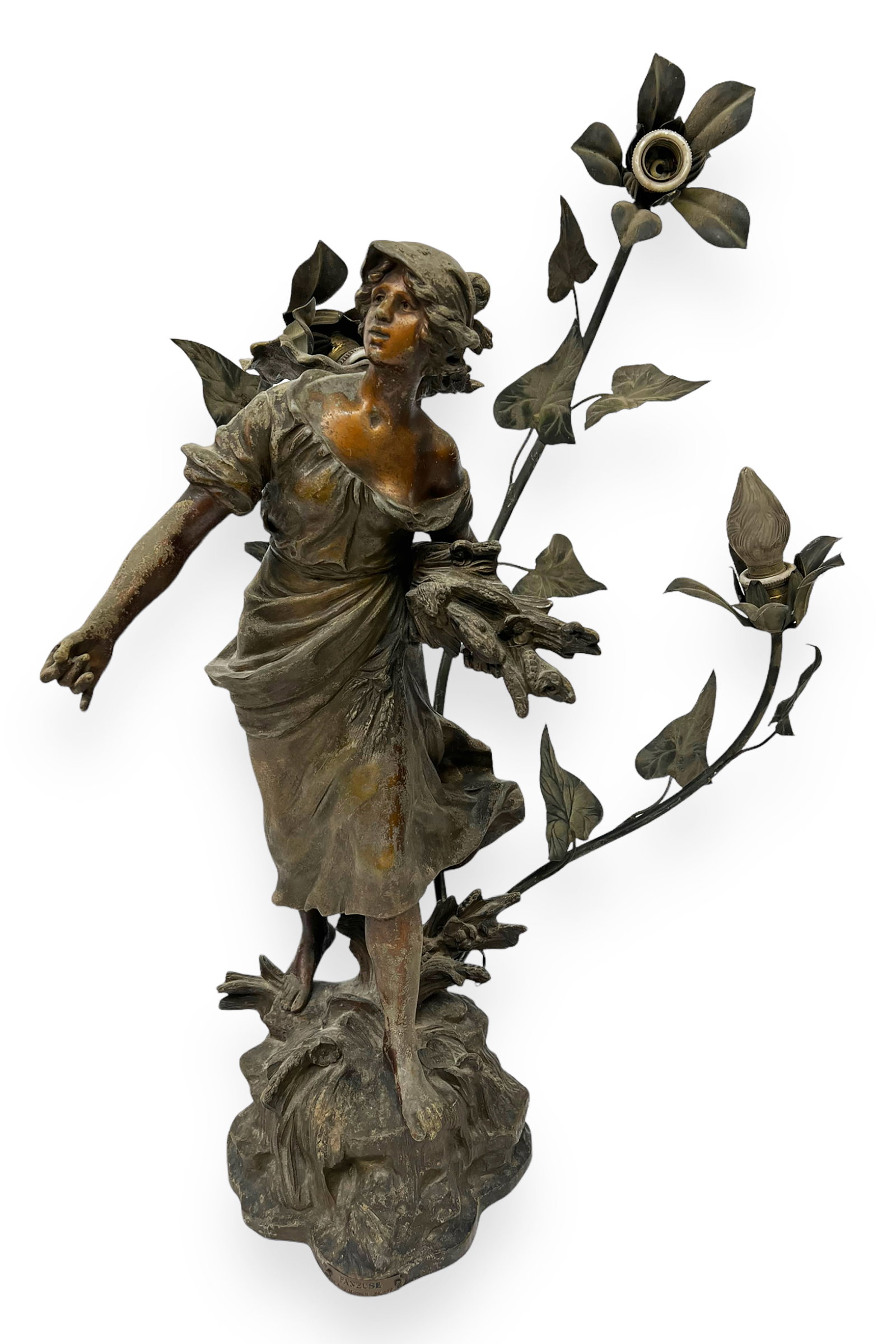 28" Figural Spelter Lamp, After Auguste Moreau. (1 of 4)