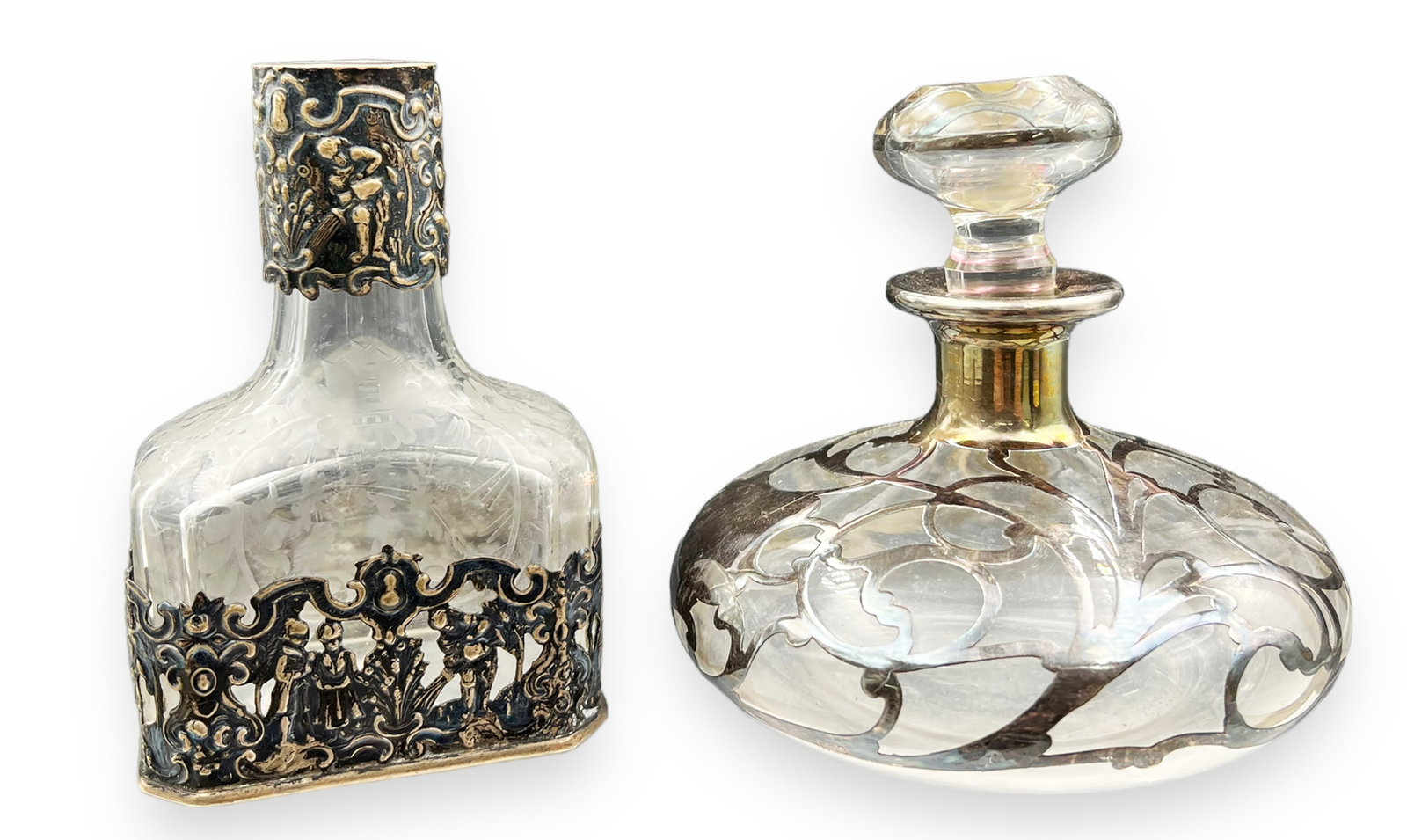 Lot of Two Glass & Silver Bottles. (1 of 5)