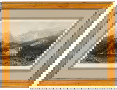 Lg. Engraving, "The Rocky Mountains", Bierstadt.: This large engraving by James David Smillie (American, 1833-1909) is after a painting by Albert Bierstadt (German, 1830-1902), depicting Lander's Peak in the Rocky Mountains. It is signed and dated in