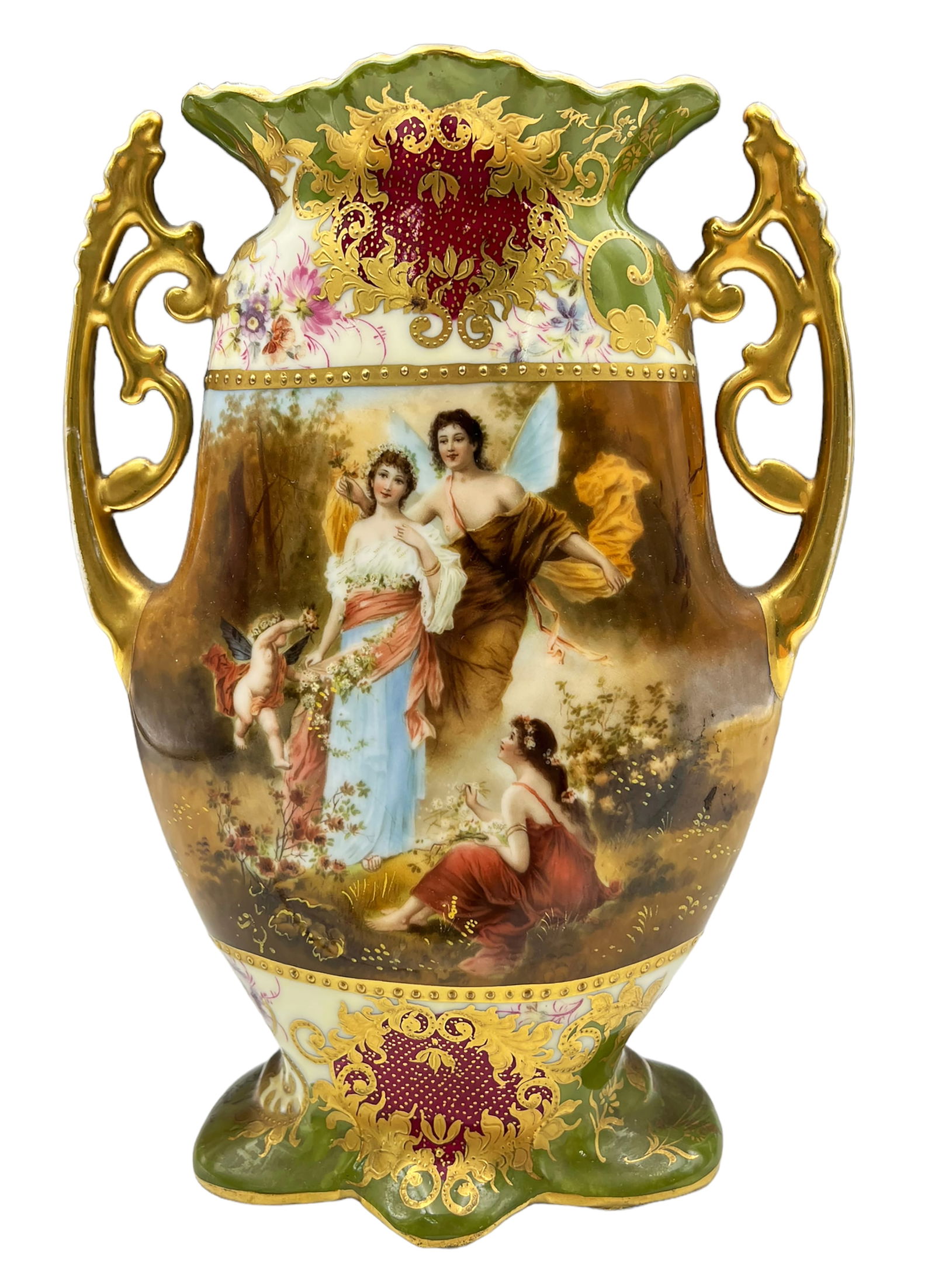 Royal Vienna Style Vase w/ Gilded Handles. (1 of 5)