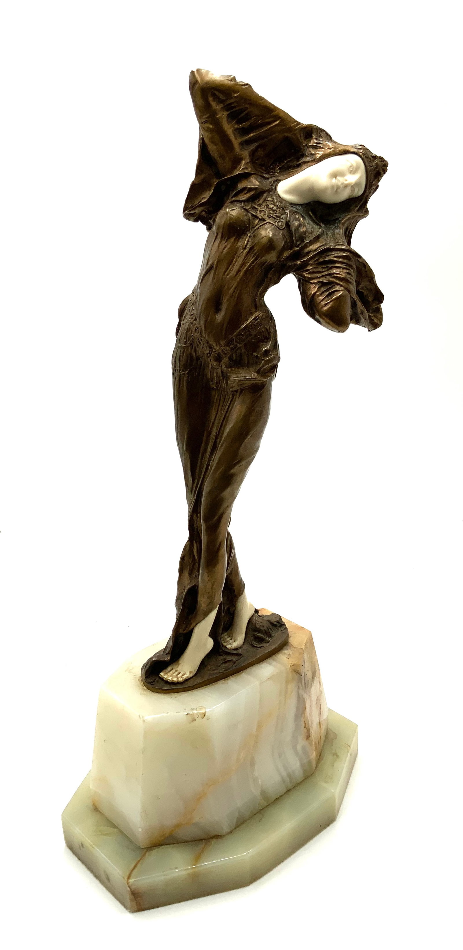 Antique Sgd. Chiparus Bronze, "Odalesque".: The Bronze is of an Art Deco Woman on an Onyx Base, with a Foundry Tag that Reads "Etling, Paris". The Face has a 1/2" Scratch on It. The Bronze Sculpture Portion Only measures 13 1/4" Tall. The Compl