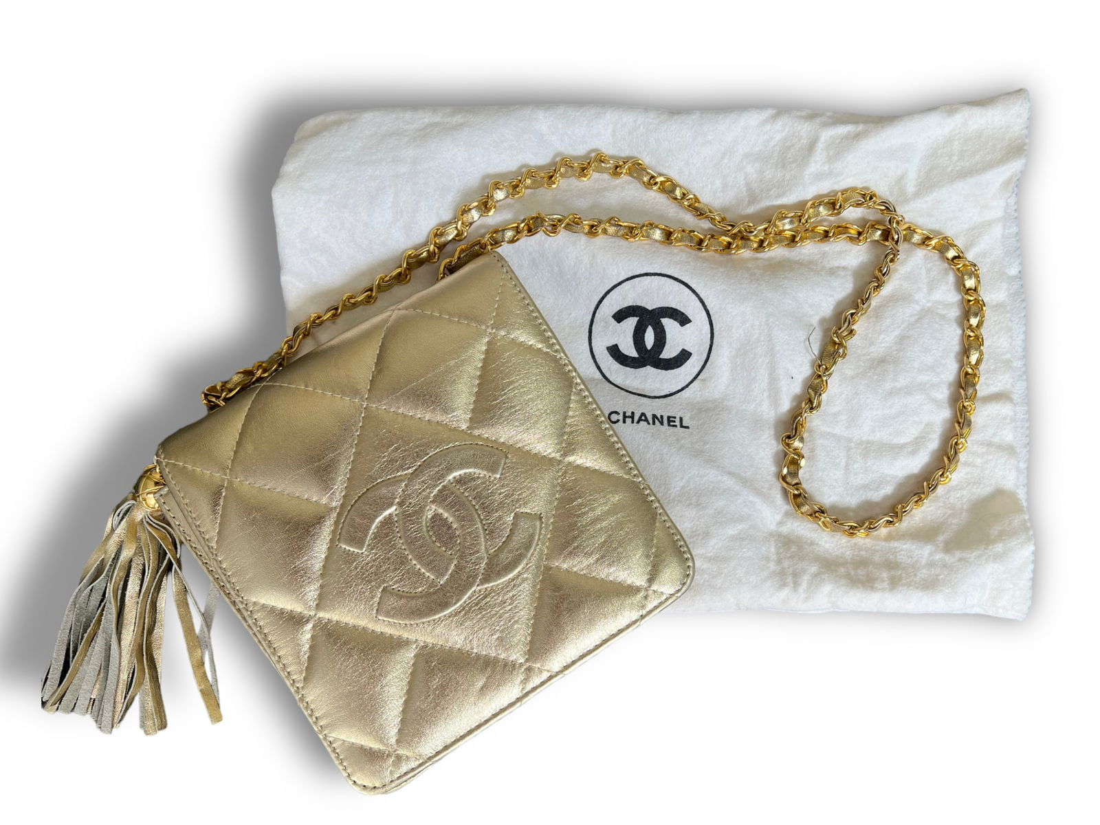 Quilted Gold Crossbody Purse, Marked Chanel. (1 of 5)