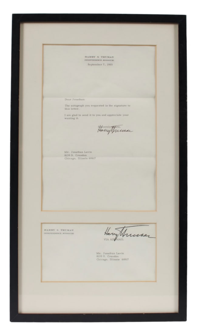 Harry Truman Autographed Letter, Framed. (1 of 4)