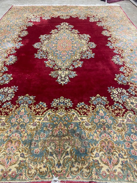 9' 10" x 13' 8' Vintage Red Kerman Rug. (1 of 5)