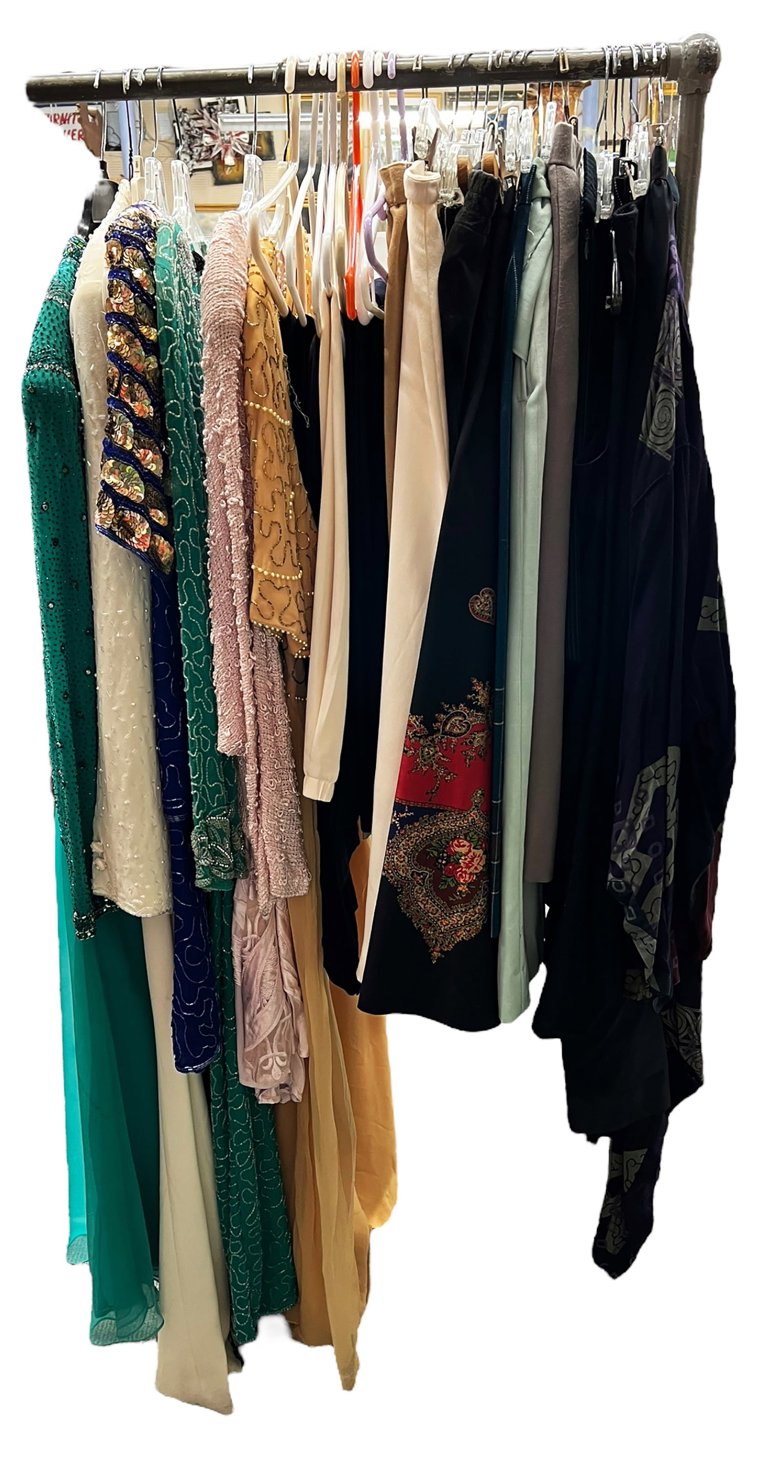 Lot of Vintage Women's Dresses, Skirts, etc.: Please note: the sizing may vary from modern sizing guides. If there is not a size or brand listed, the clothing item was unmarked. The articles contained in this lot are as follows: a pair of Giorgio