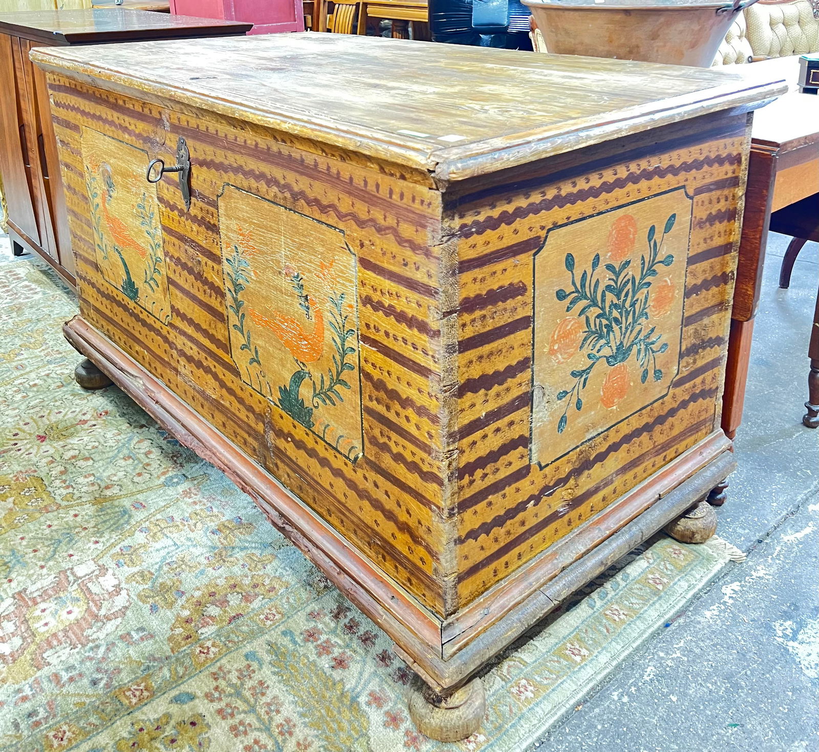 Large Antique European Folk Art Pine Trunk. (1 of 2)