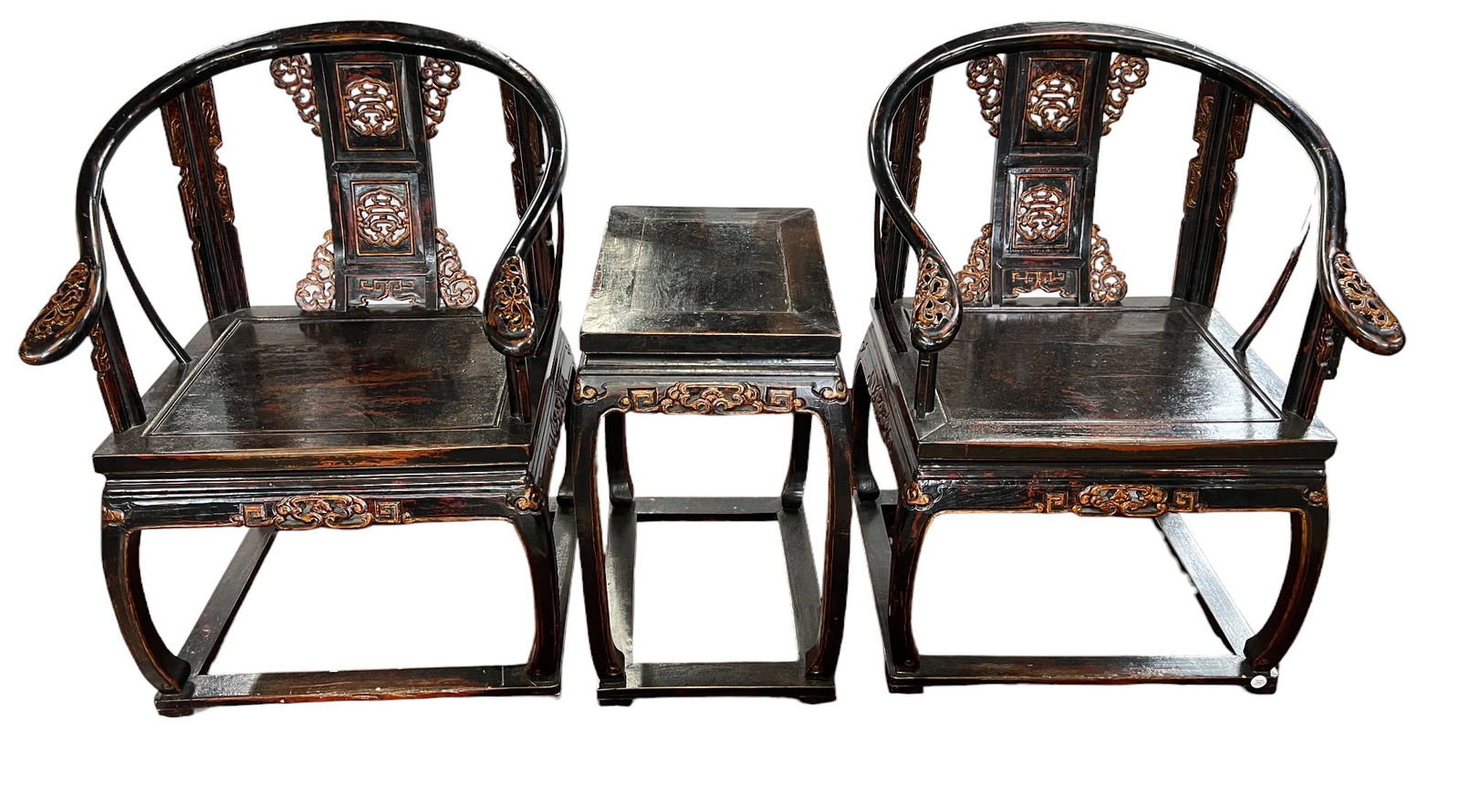 Pair of Chinese Carved Armchairs w/ Matching Stand (1 of 4)