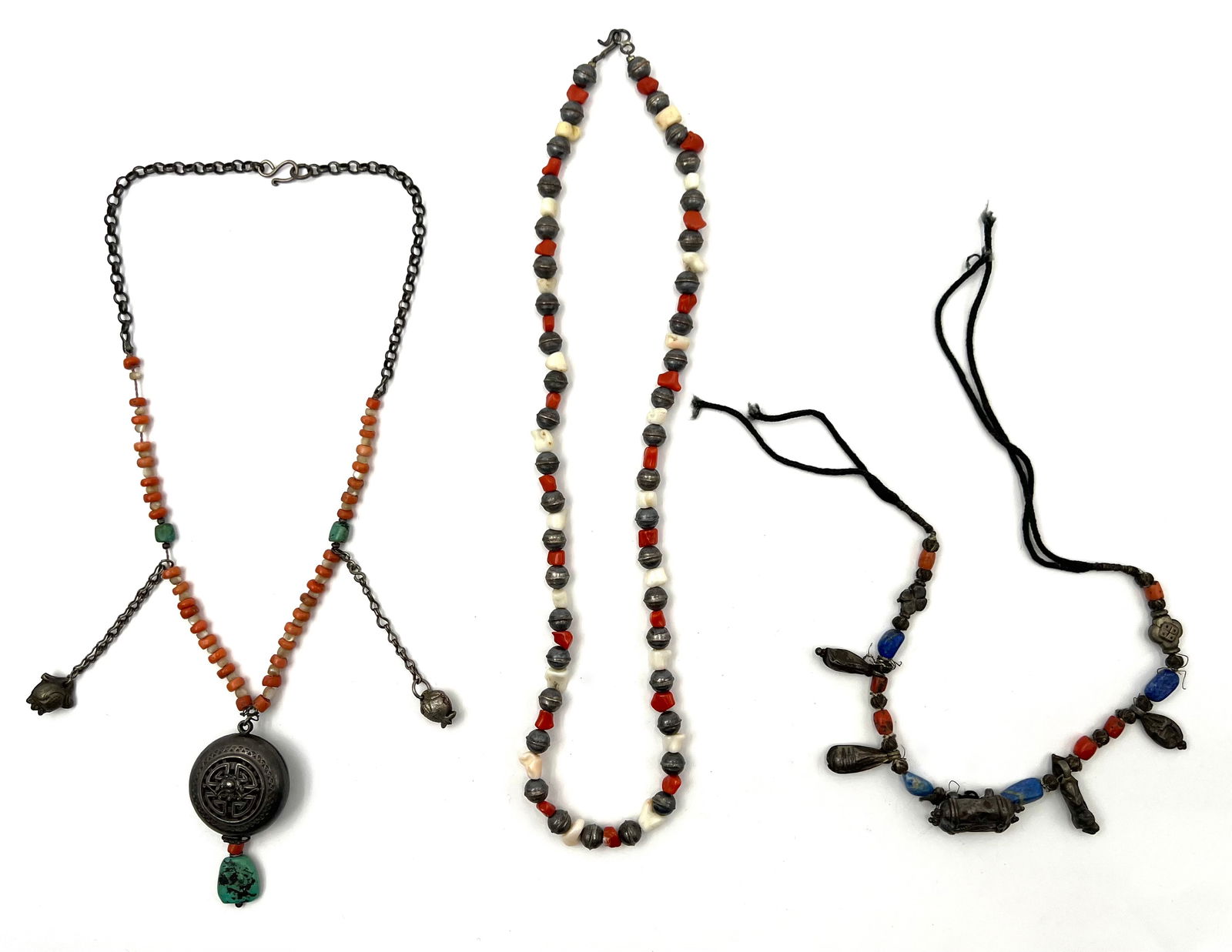 Lot of Three Old Chinese Silver Necklaces. (1 of 2)